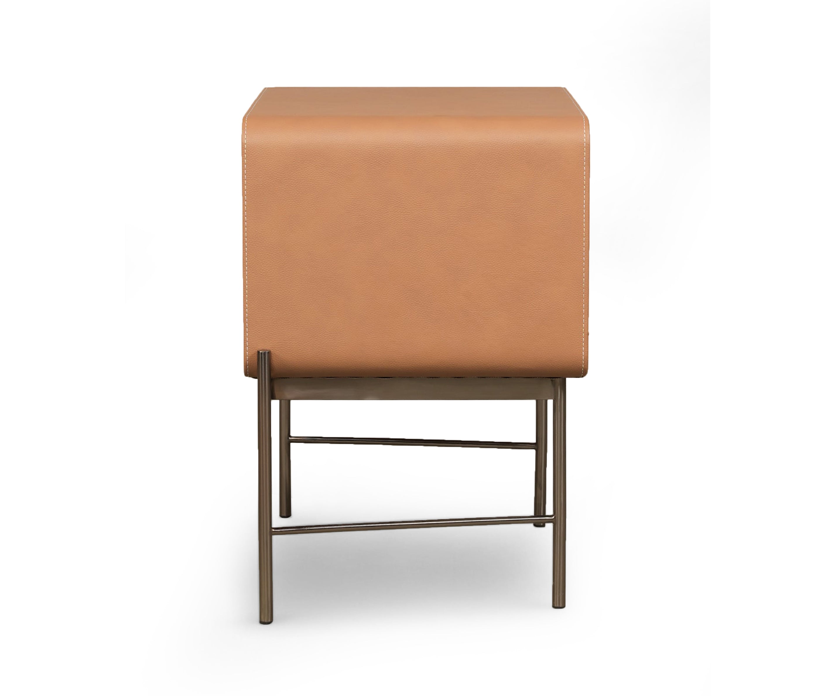 Contemporary Leather-Wrapped Nightstand with Metal Base