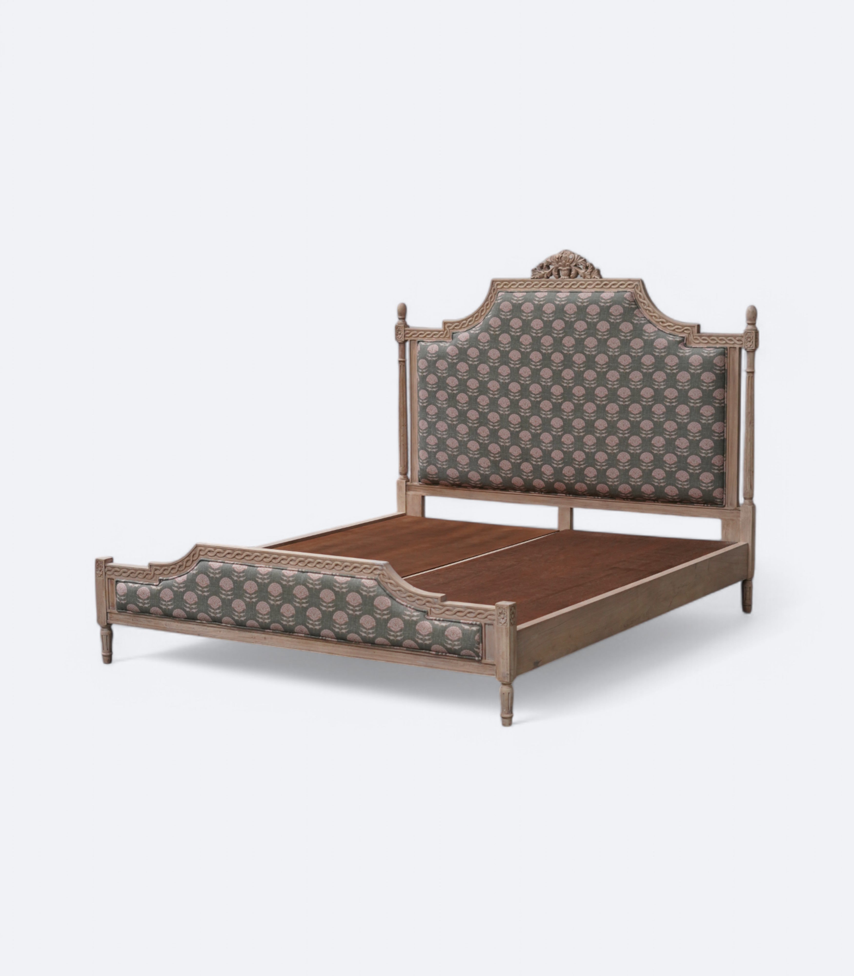 Hand-Tufted French Bed With Linen Upholstered