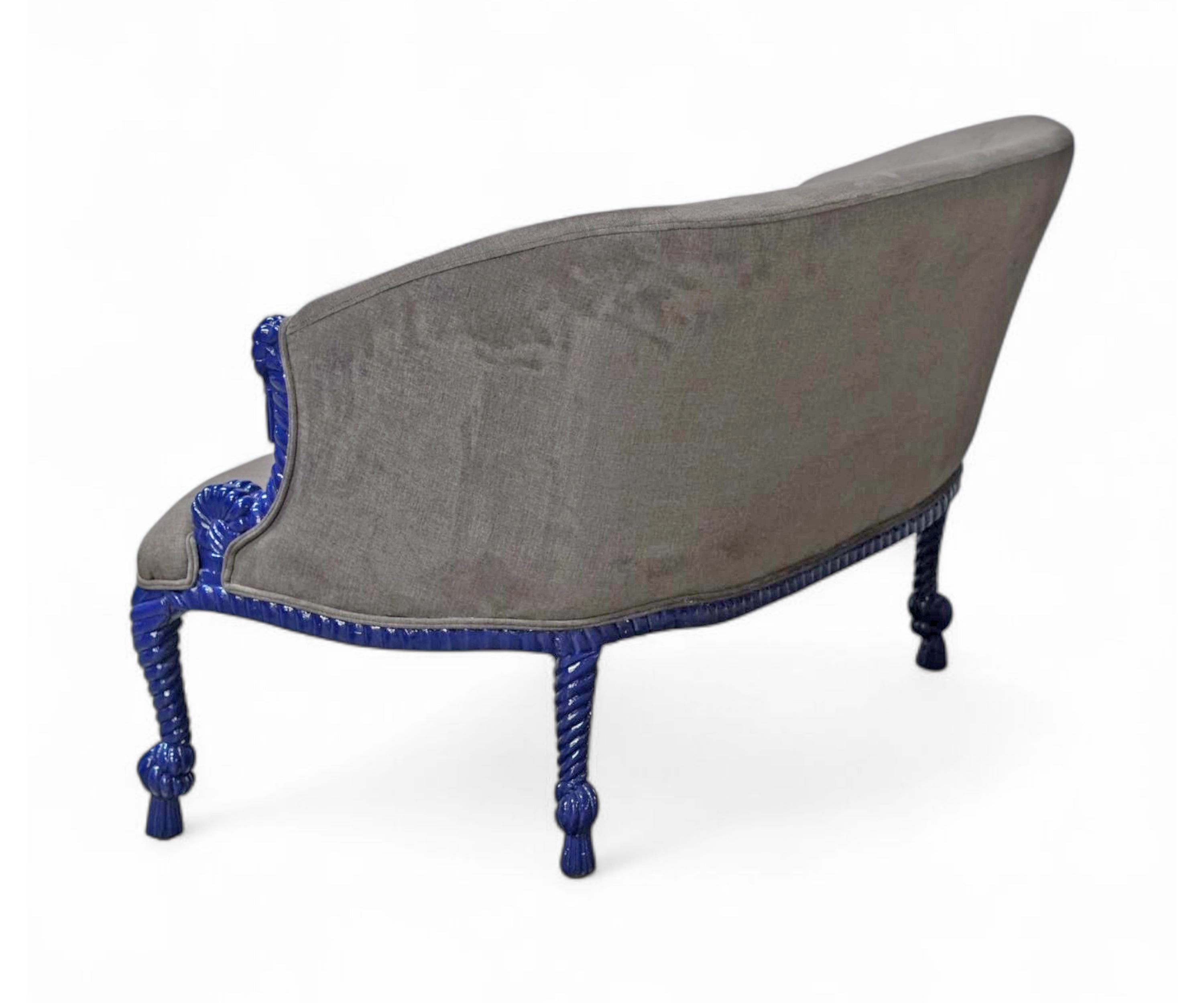 Wood Rope Carved Velvet Sofa