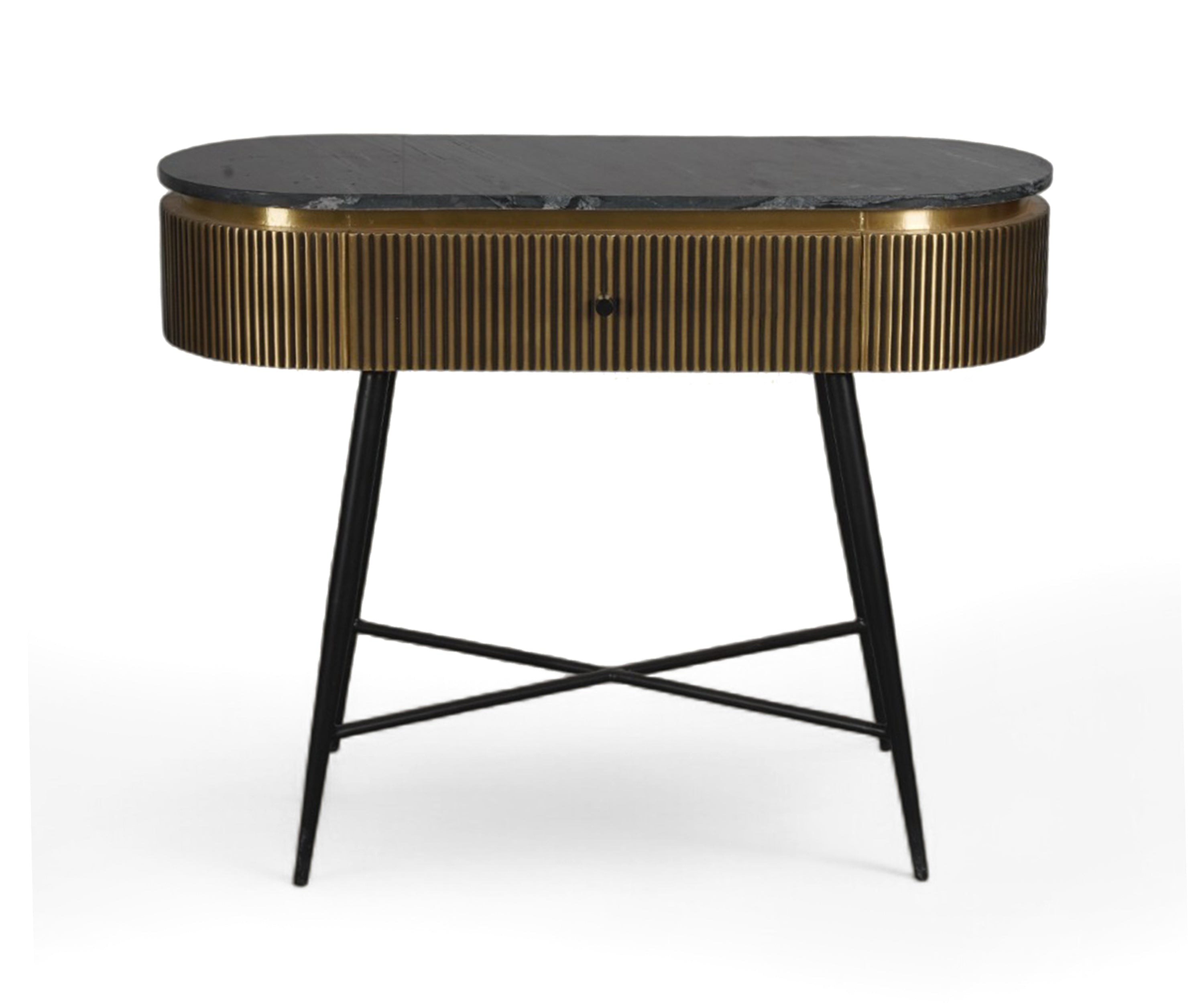 Fluted Brass Wall Table with Marble Top