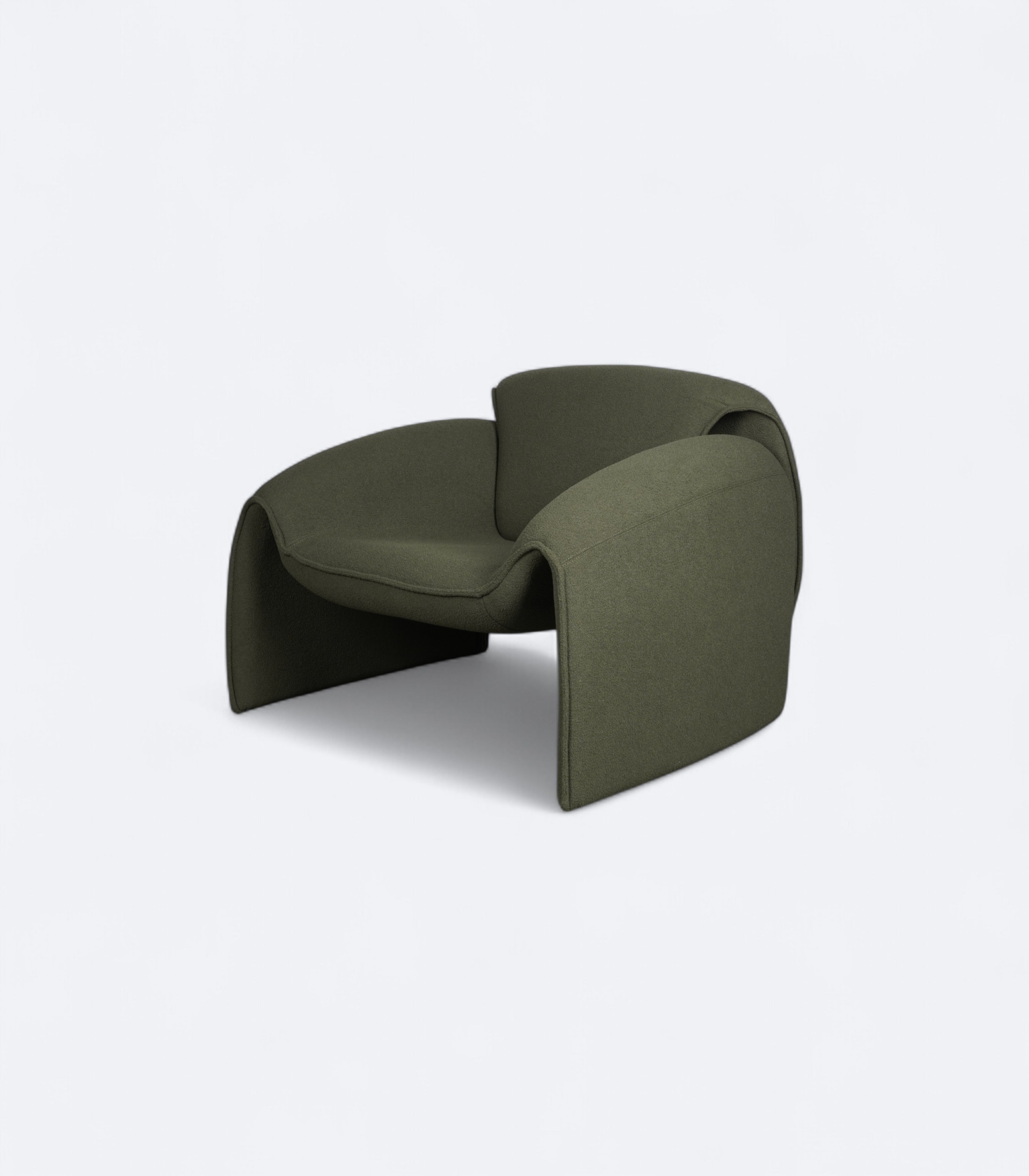 Sage Green Accent Chair in Bouclé with Sculpted Arms