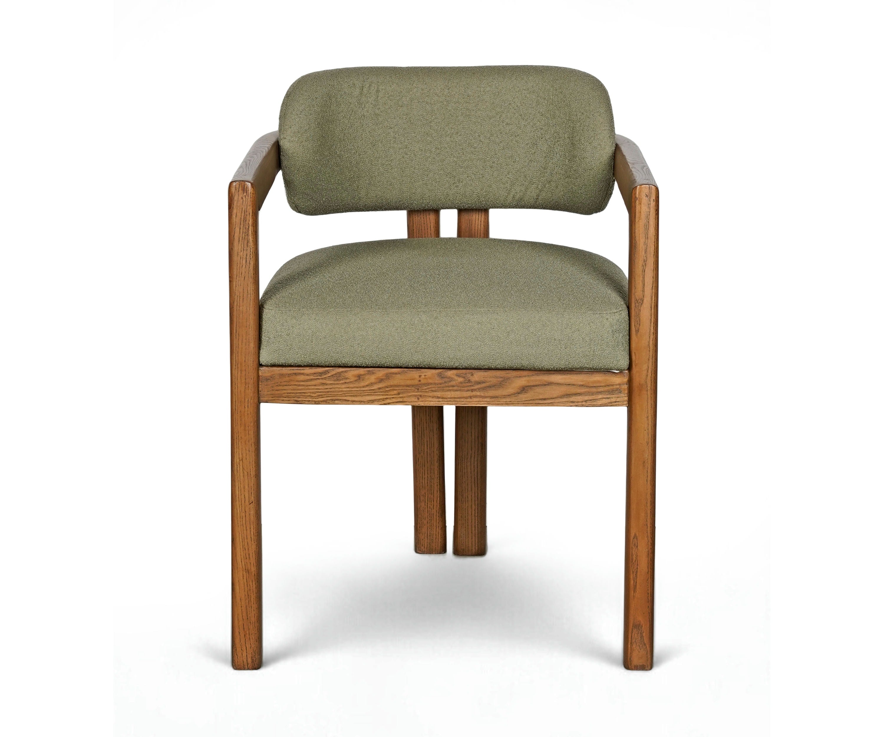 Open-Frame Armchair in Acacia Wood and Bouclé