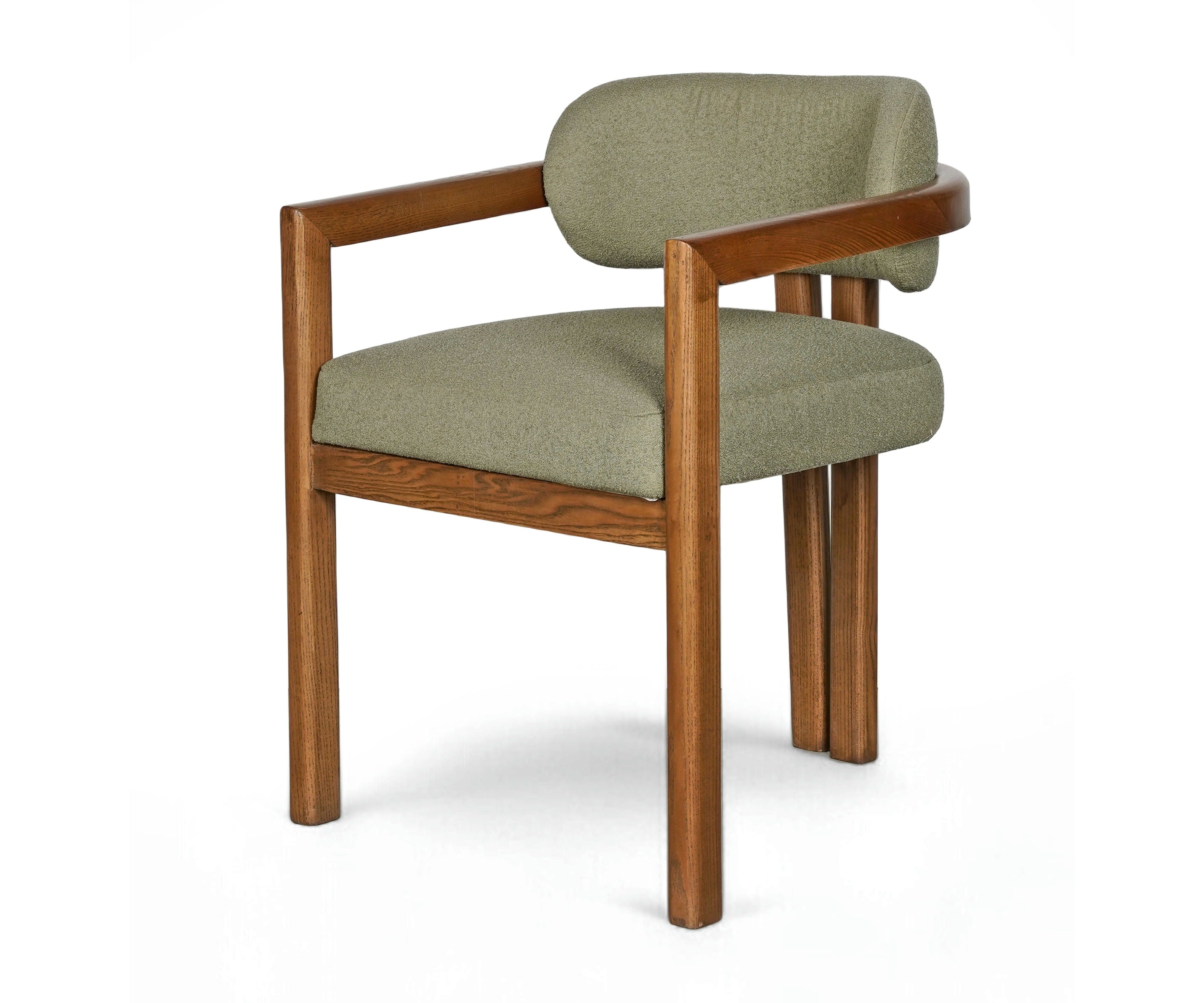 Open-Frame Armchair in Acacia Wood and Bouclé