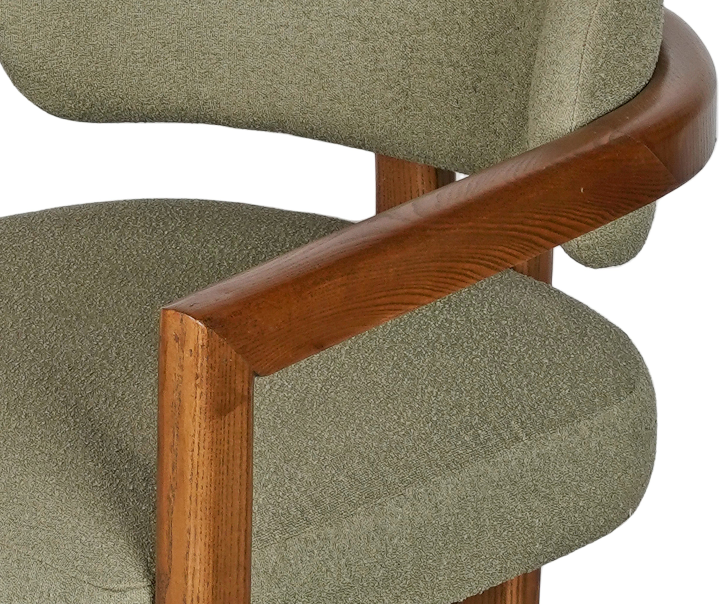 Open-Frame Armchair in Acacia Wood and Bouclé