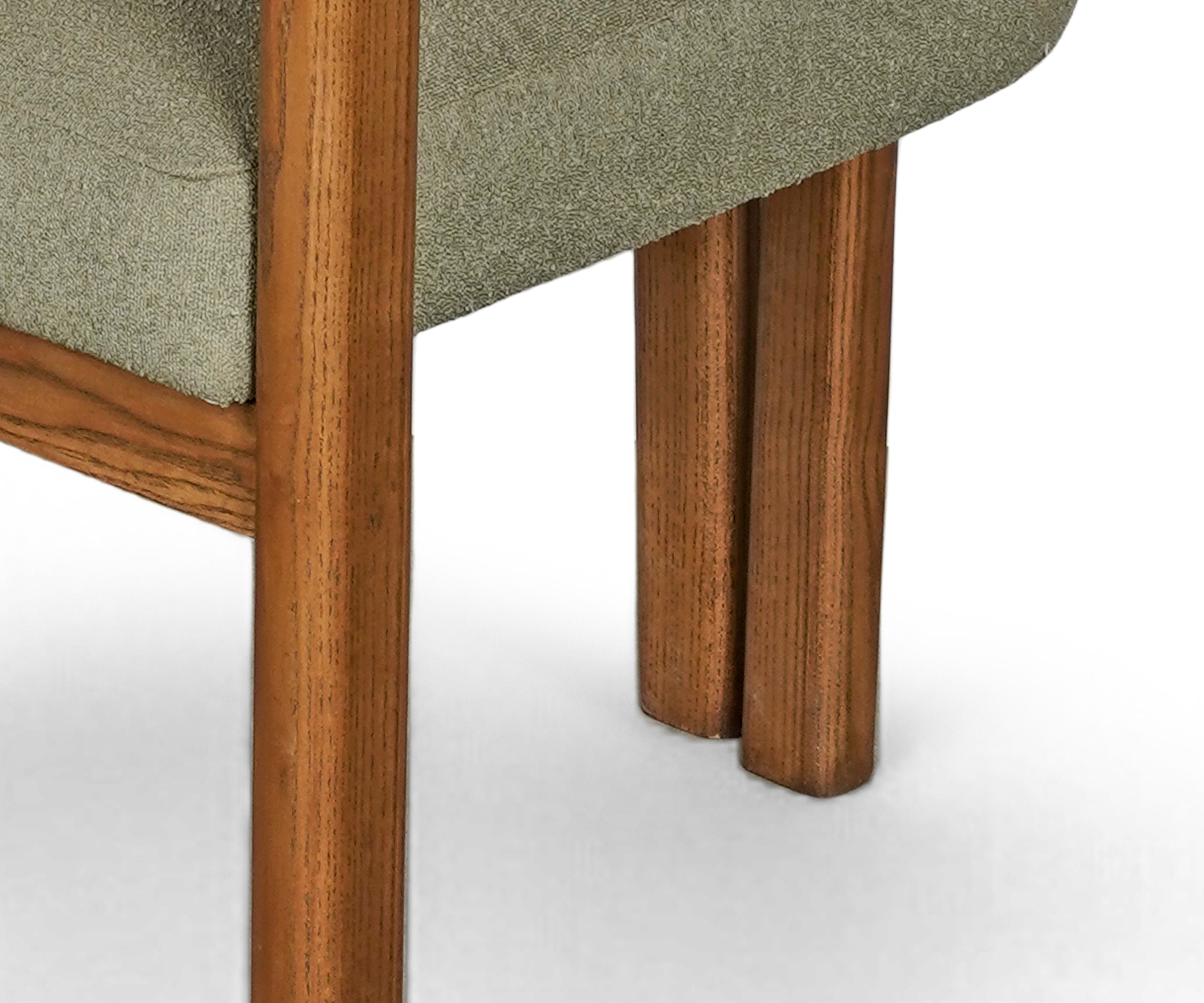 Open-Frame Armchair in Acacia Wood and Bouclé