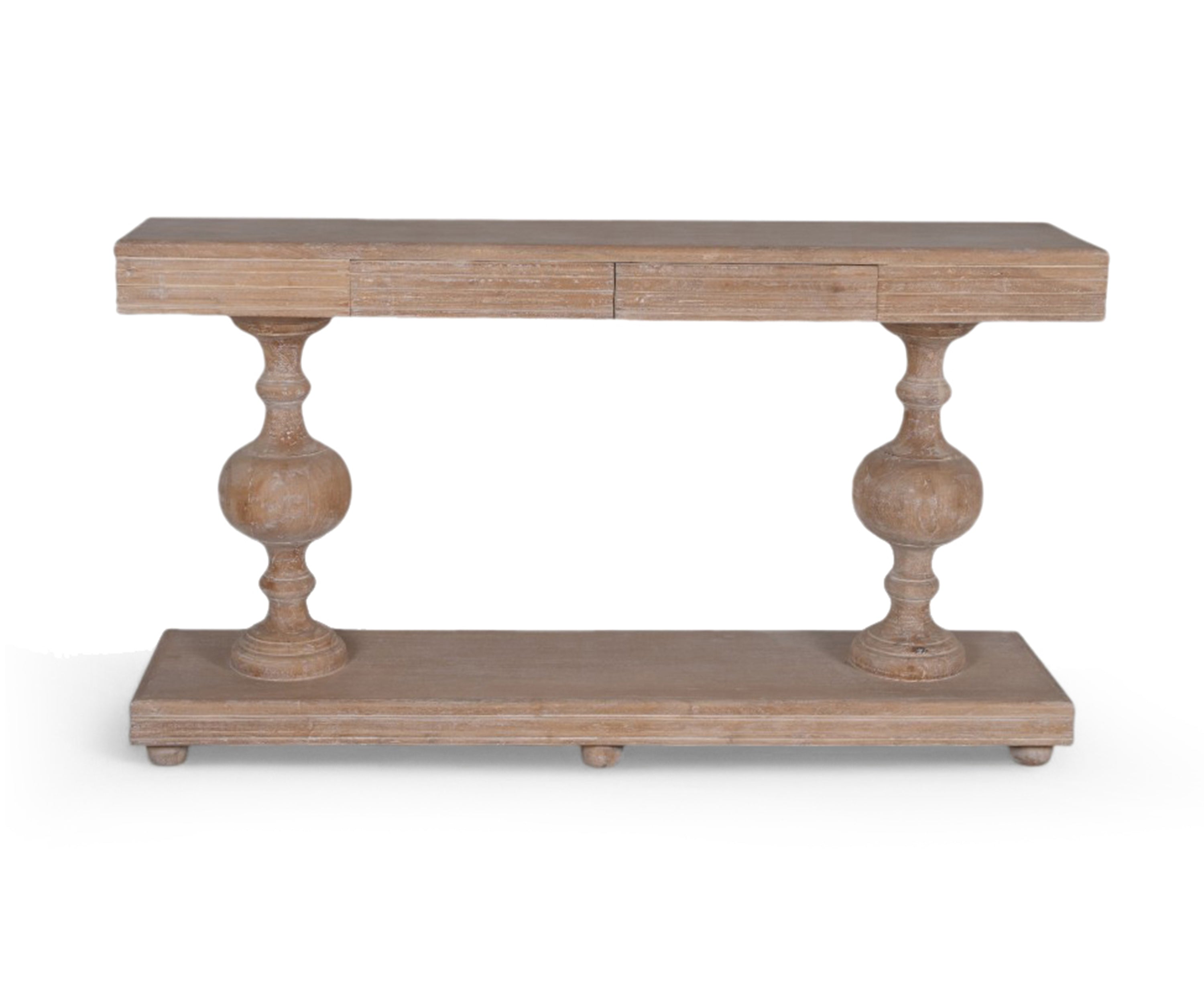 Natural Acacia Console with Turned Pedestals