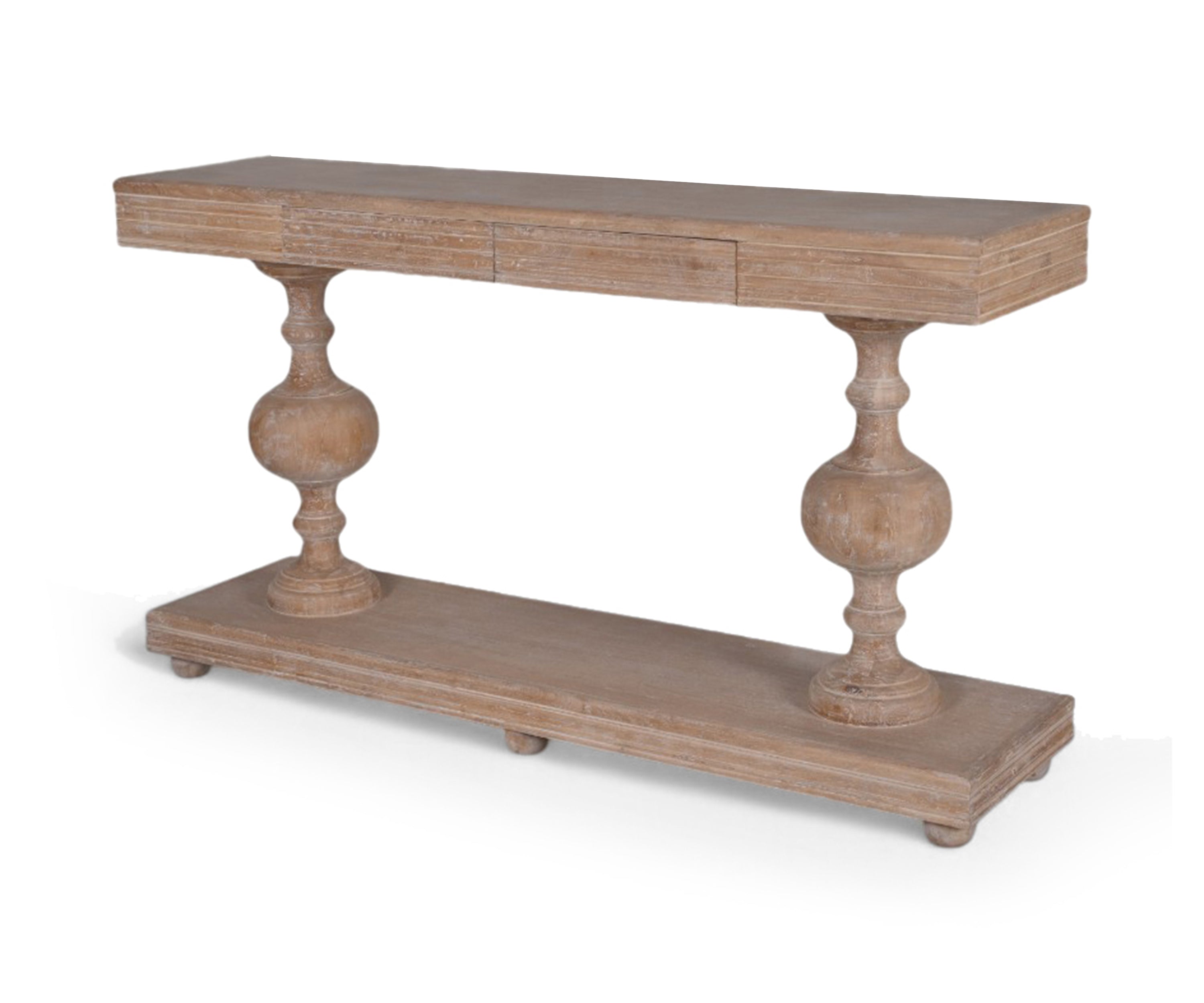 Natural Acacia Console with Turned Pedestals