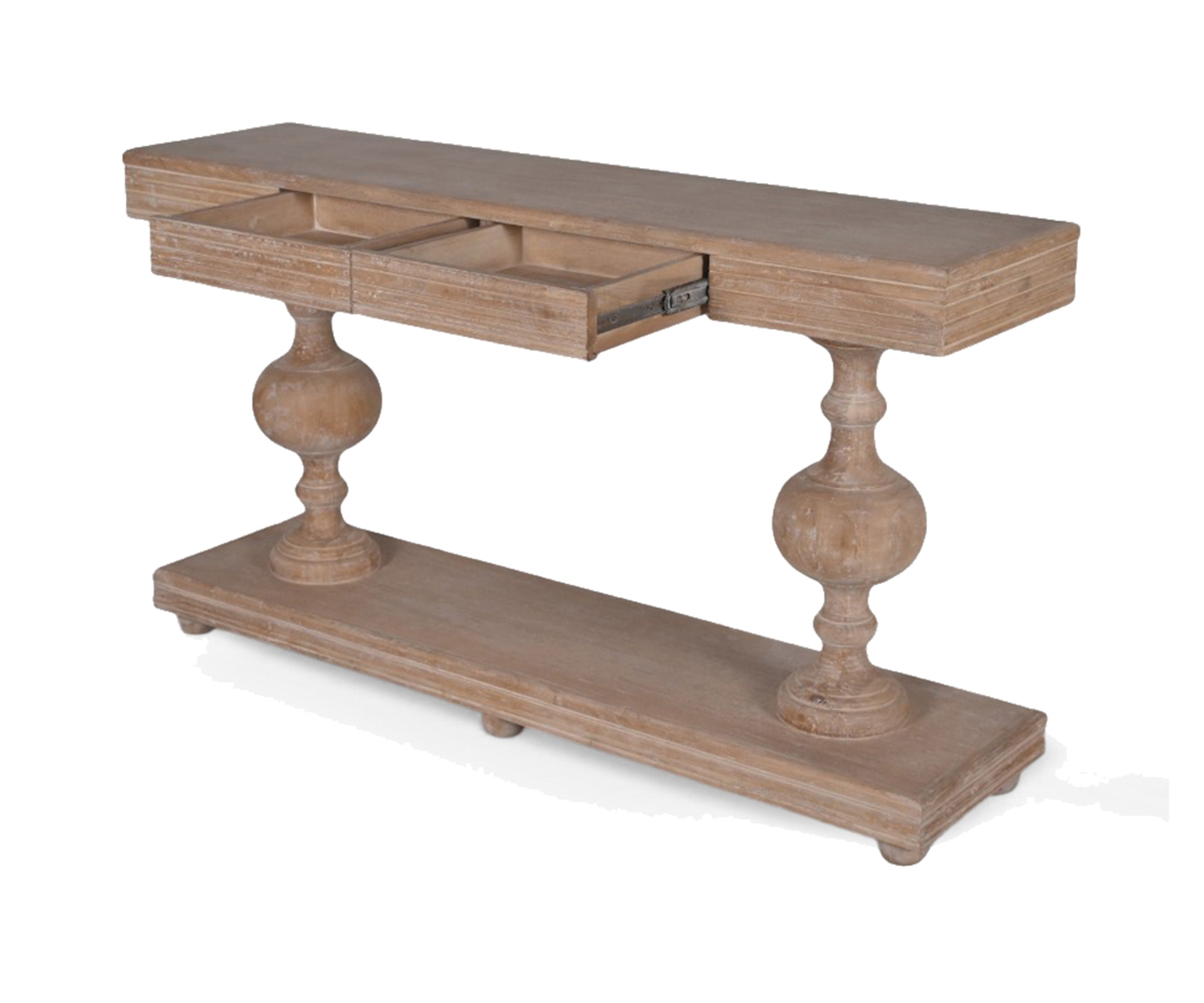 Natural Acacia Console with Turned Pedestals