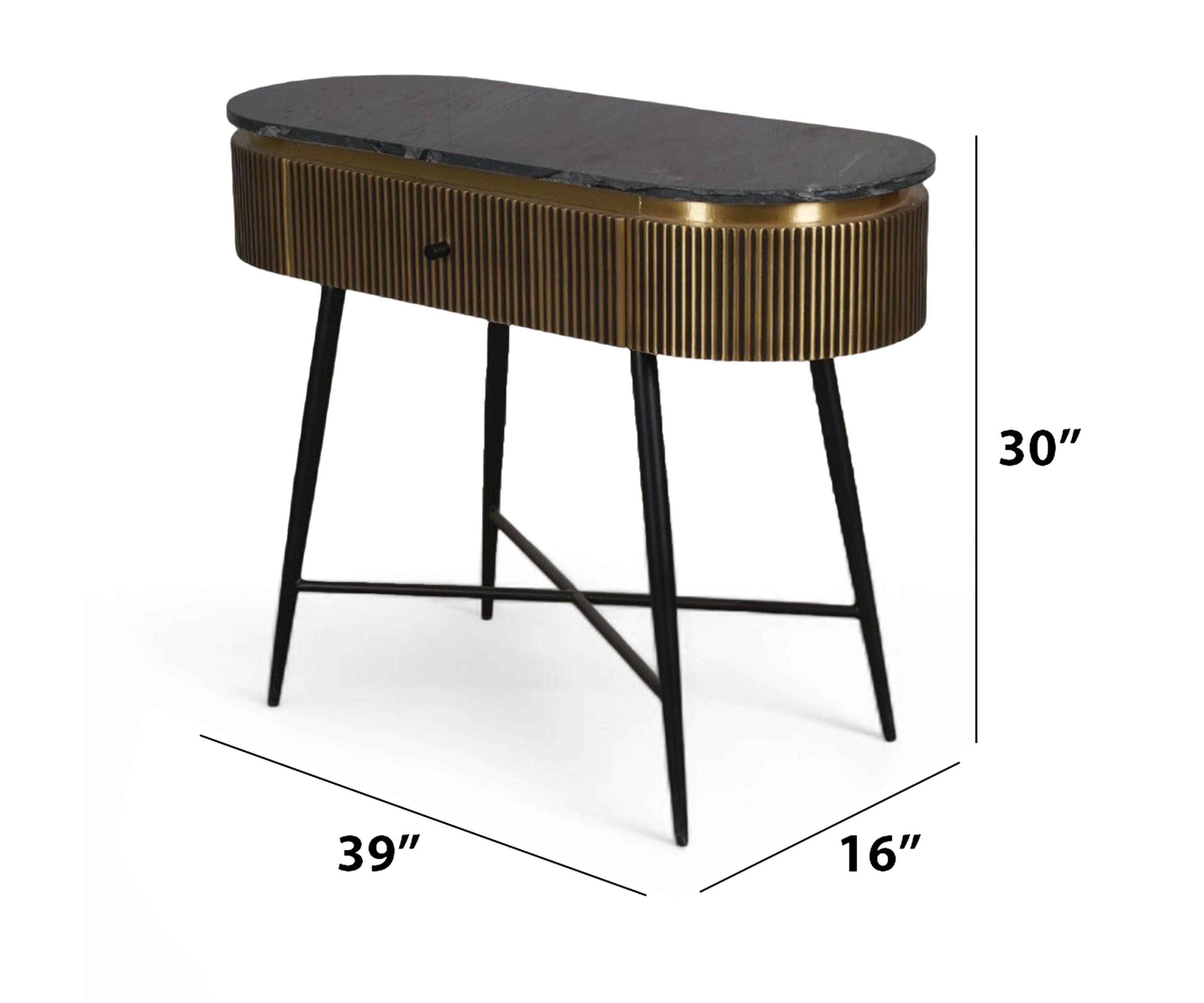 Fluted Brass Wall Table with Marble Top