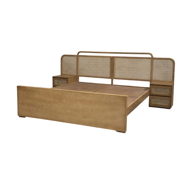 Cane King Size Bed With Side Table ( Set) With Frame and Mattress