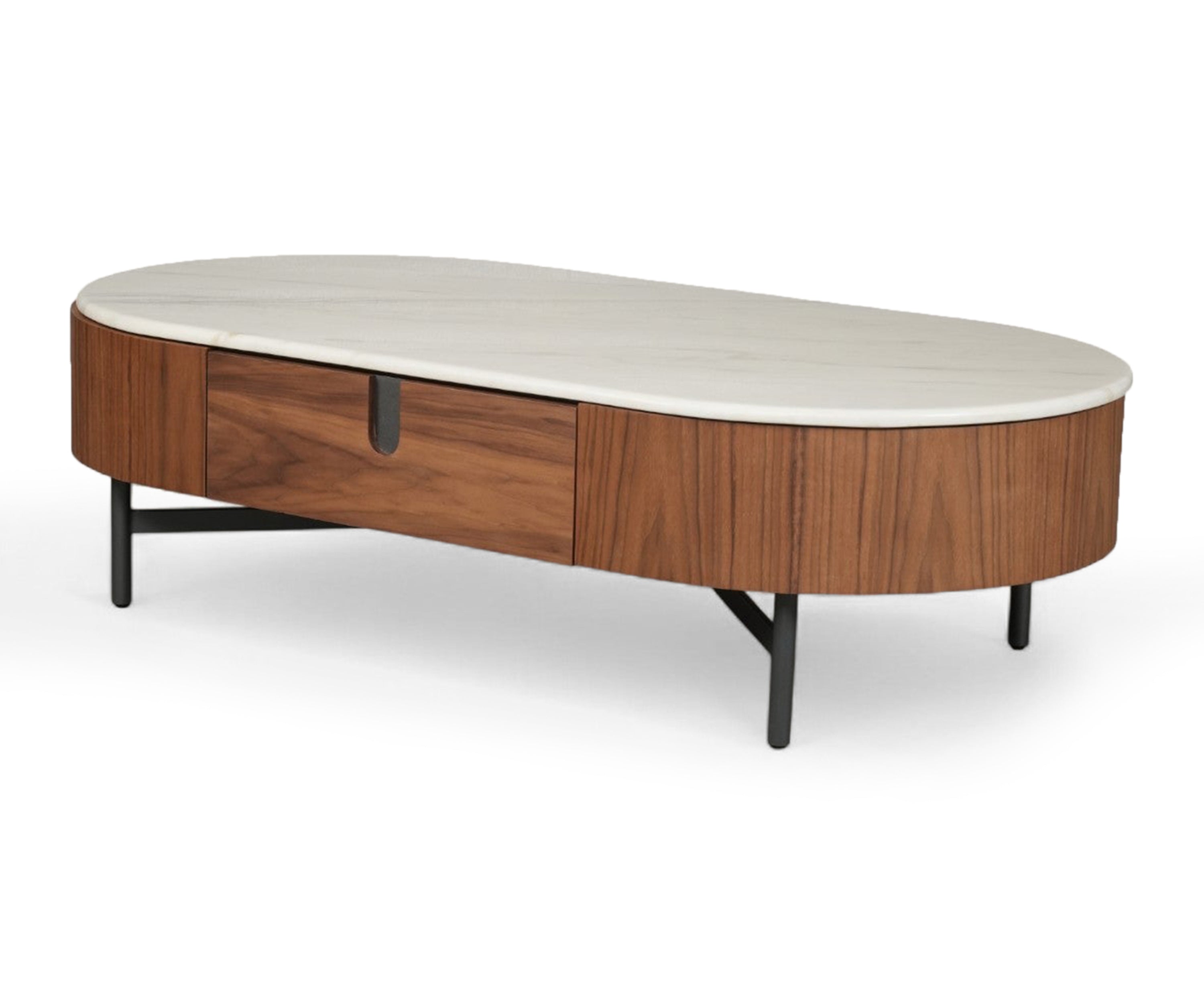 Asymmetrical Walnut and Marble Coffee Table