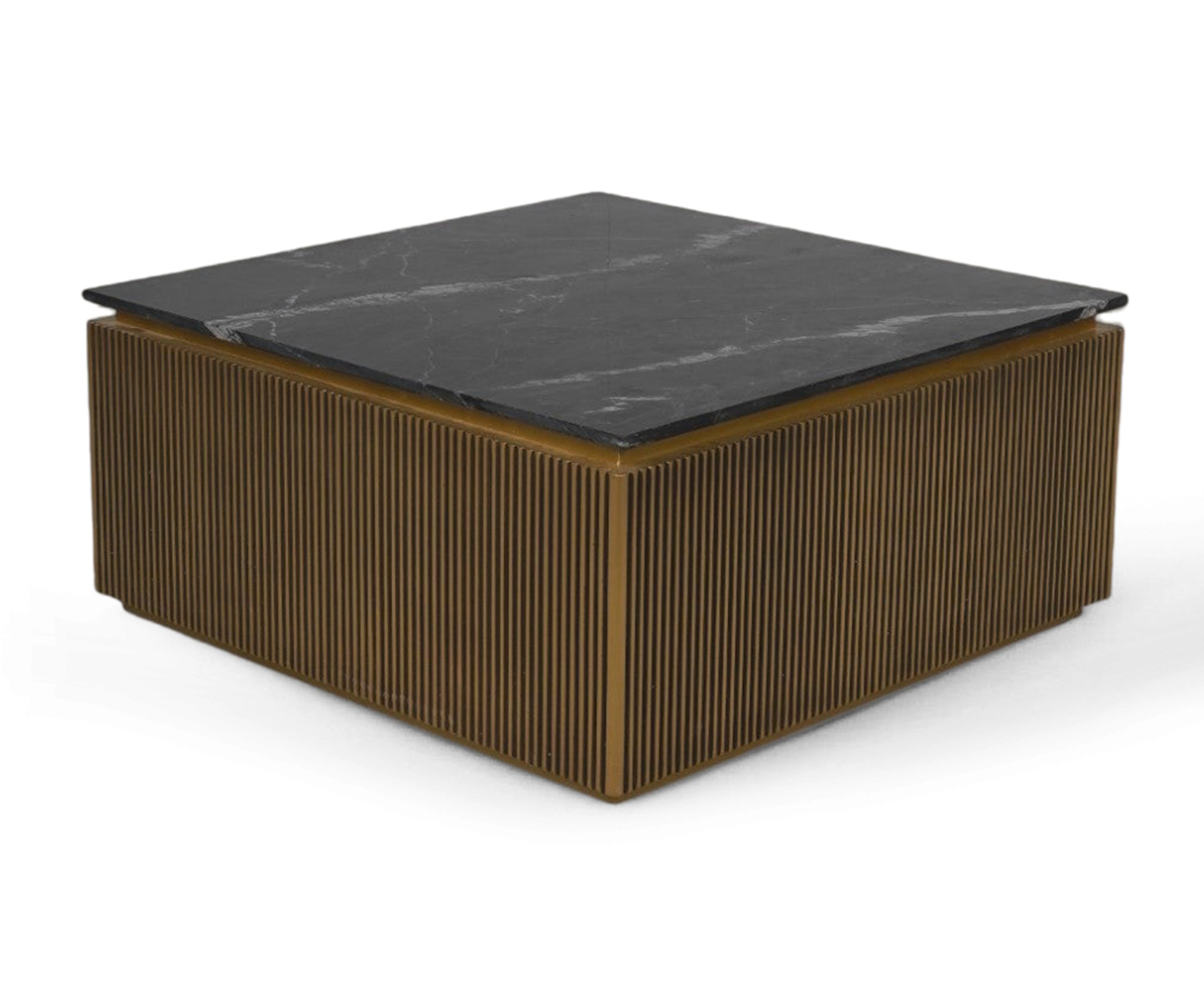 Square Brass Coffee Table with Marble Top