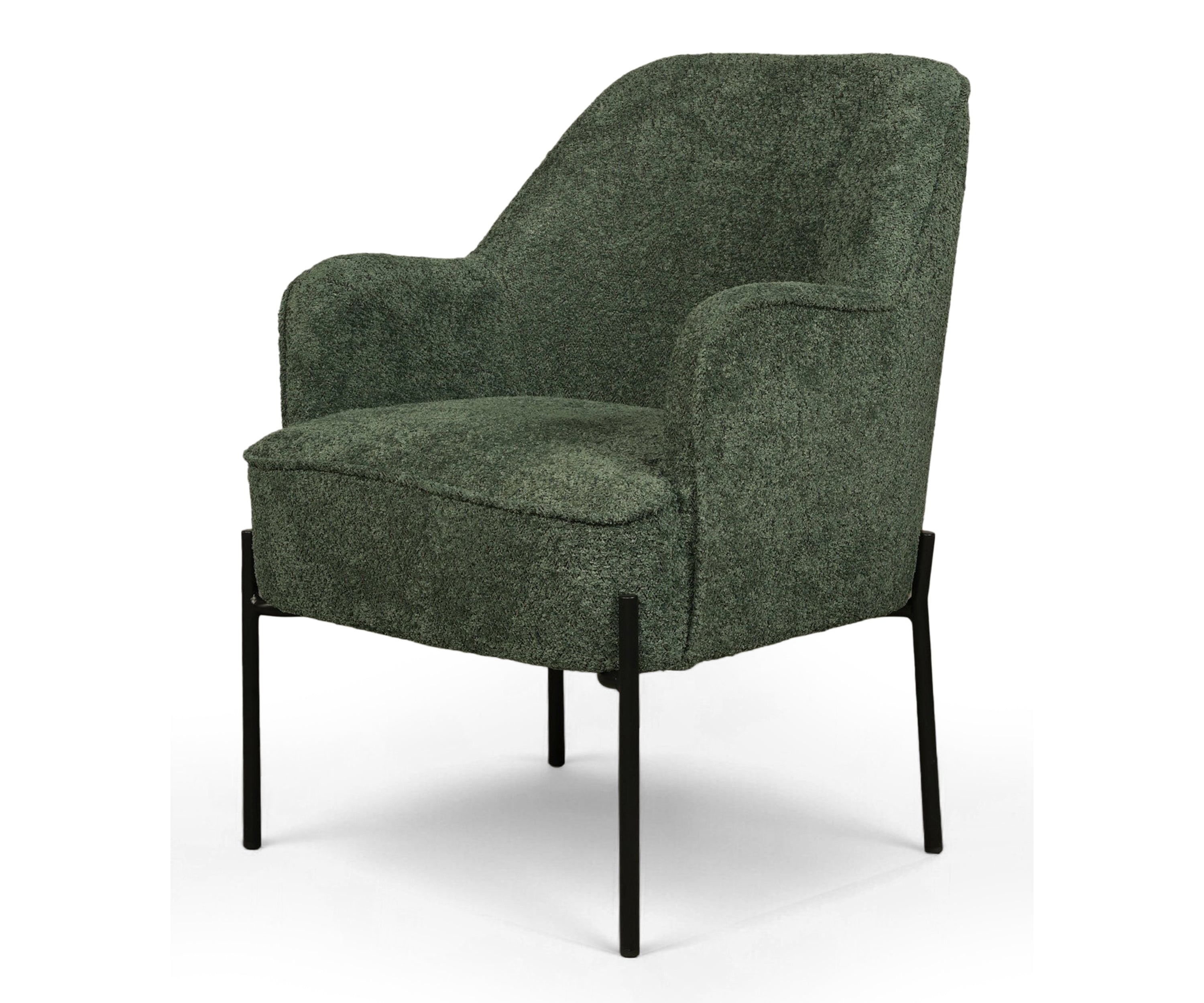 Modern Green Upholstered Armchair with Black Metal Legs