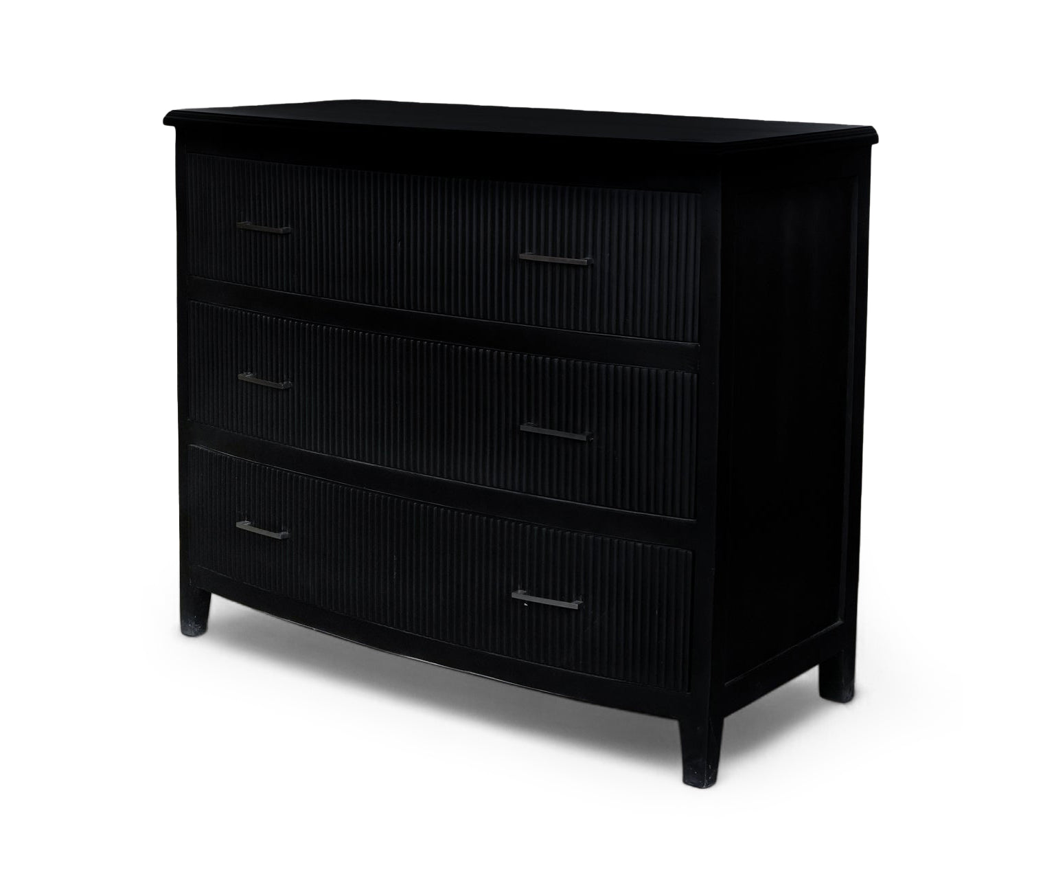 Modern Black Ribbed-Front Chest of Drawer