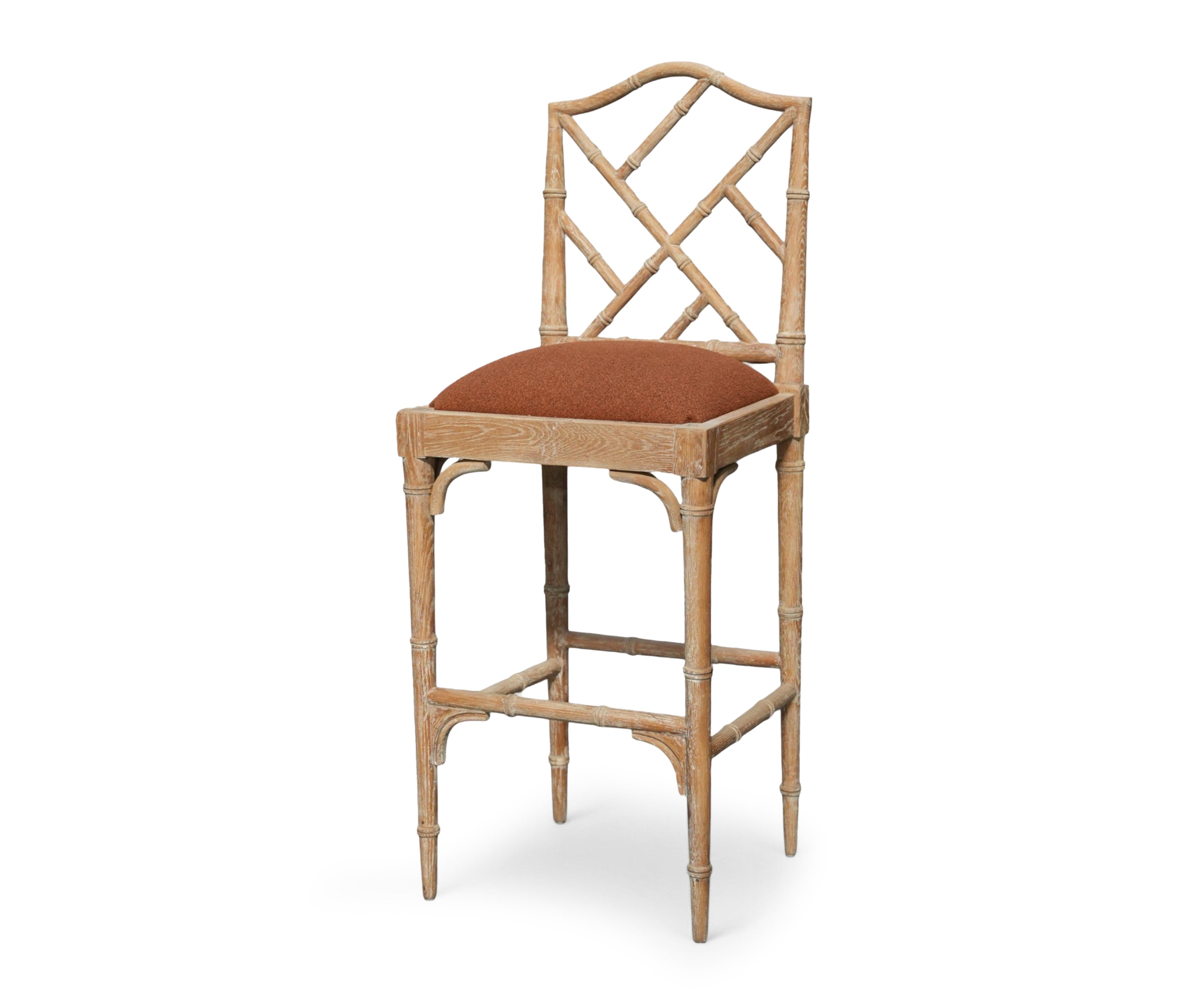 Vintage Bamboo-Style Wooden Bar Stool