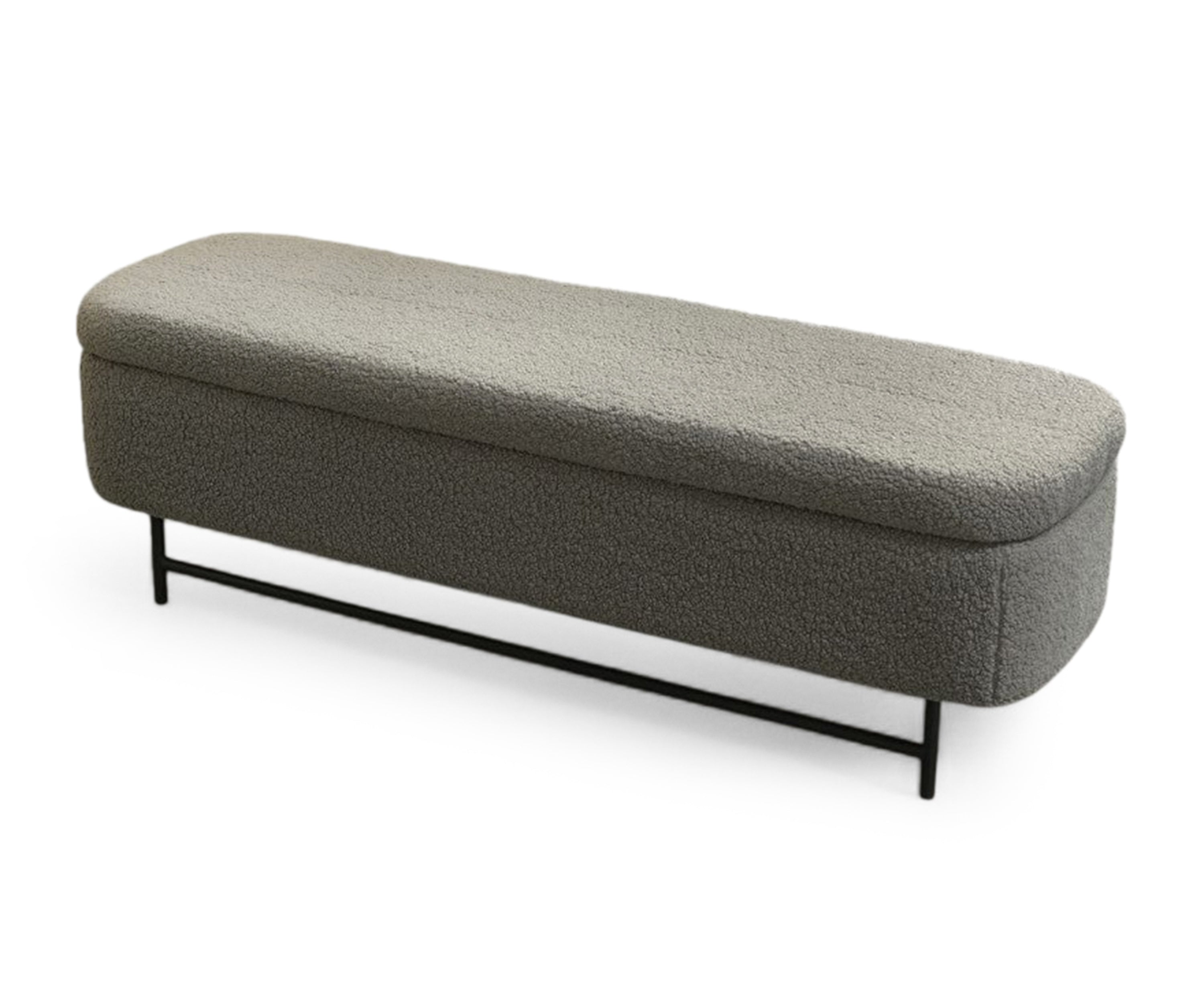 Sequoia Boucle Storage Bench with Steel Legs - Charcoal Grey