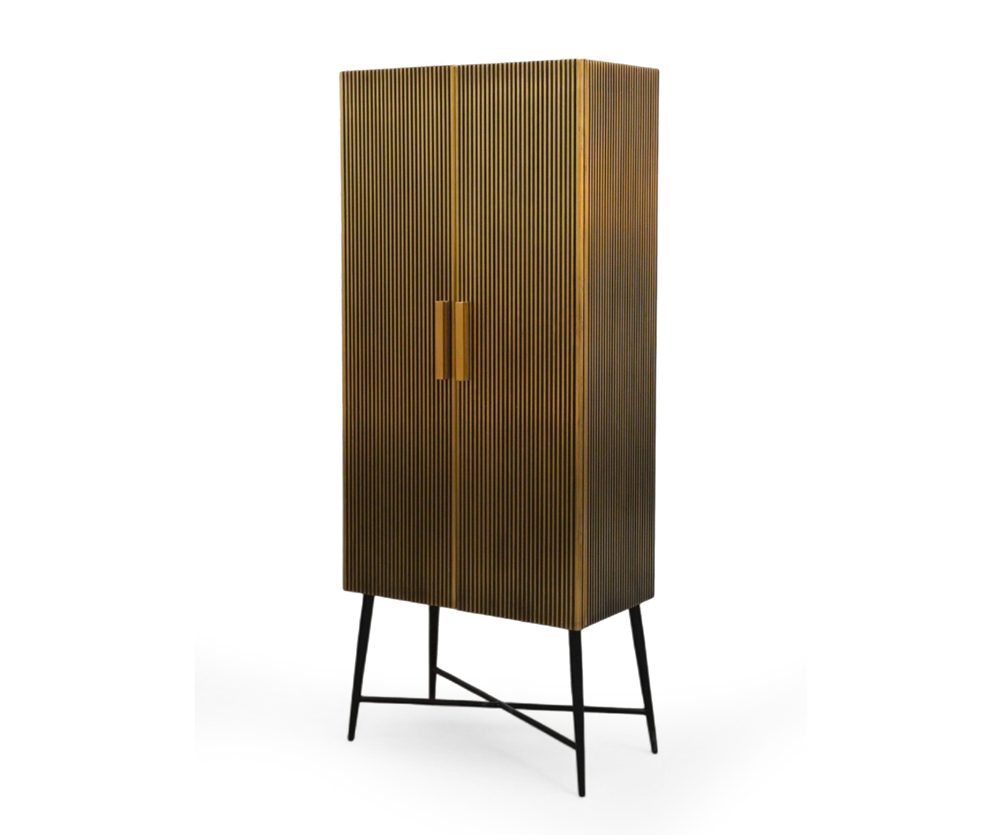 Tall Brass-Clad  Cabinet with Iron Legs