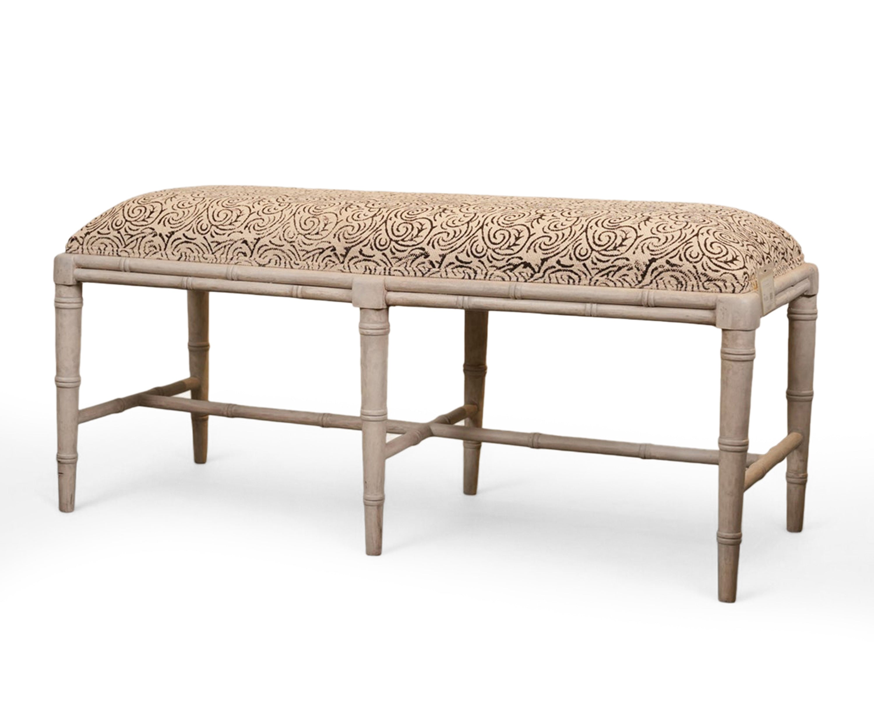Wooden Bench with Linen Upholstered Seat