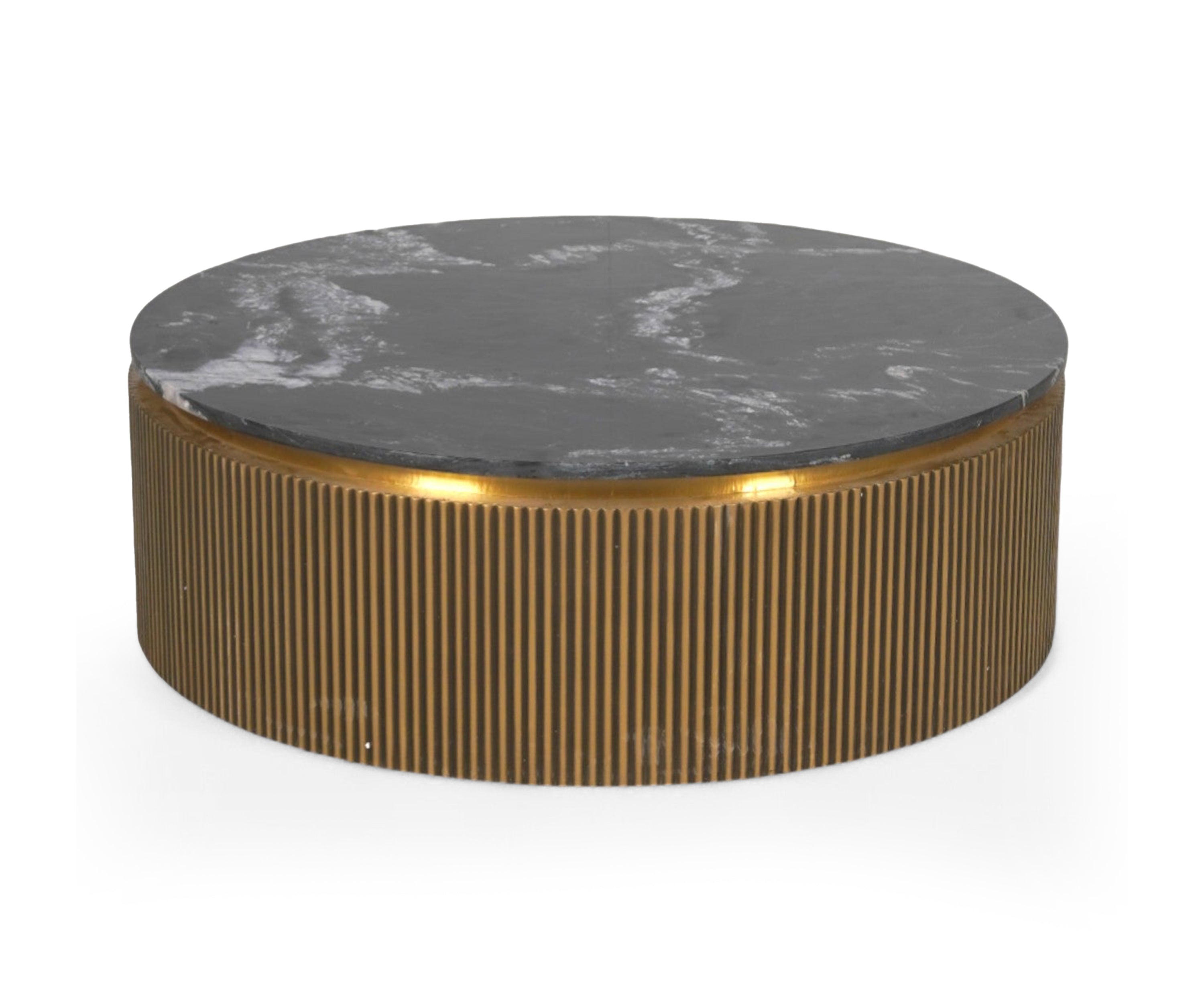 Low Round Coffee Table in Brass with Marble Top