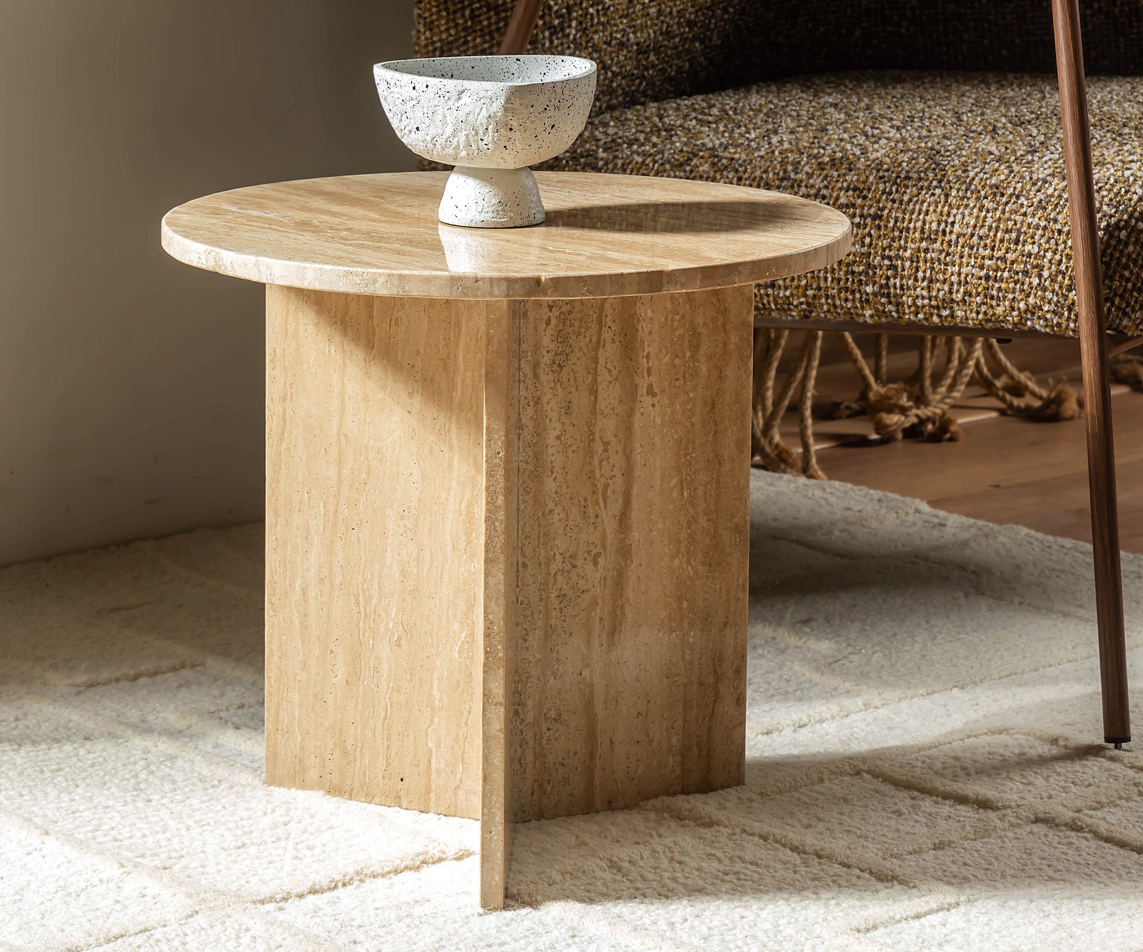 Modern Travertine Cross-Legged Side Table