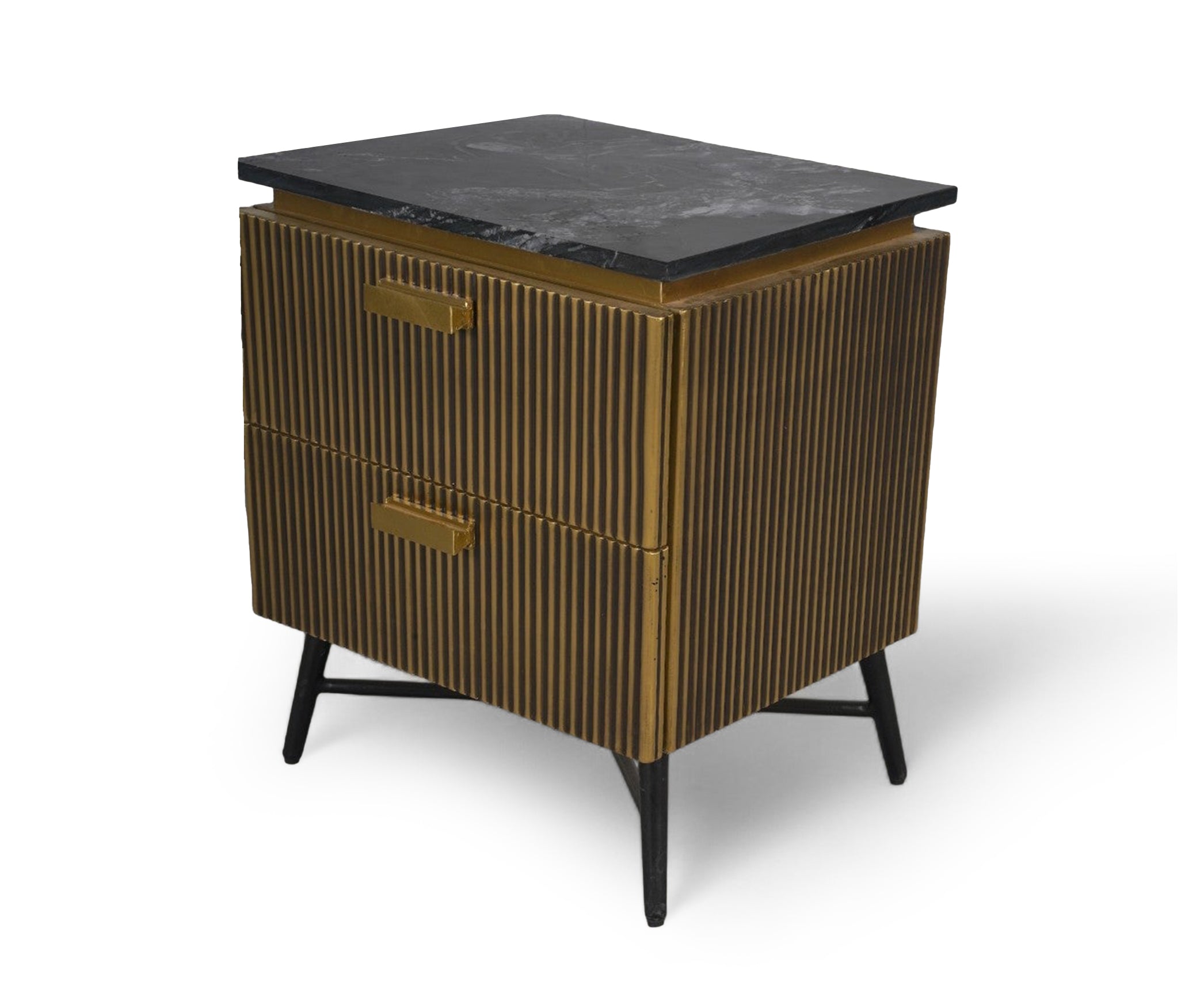Fluted Brass Bedside Table with Marble Top