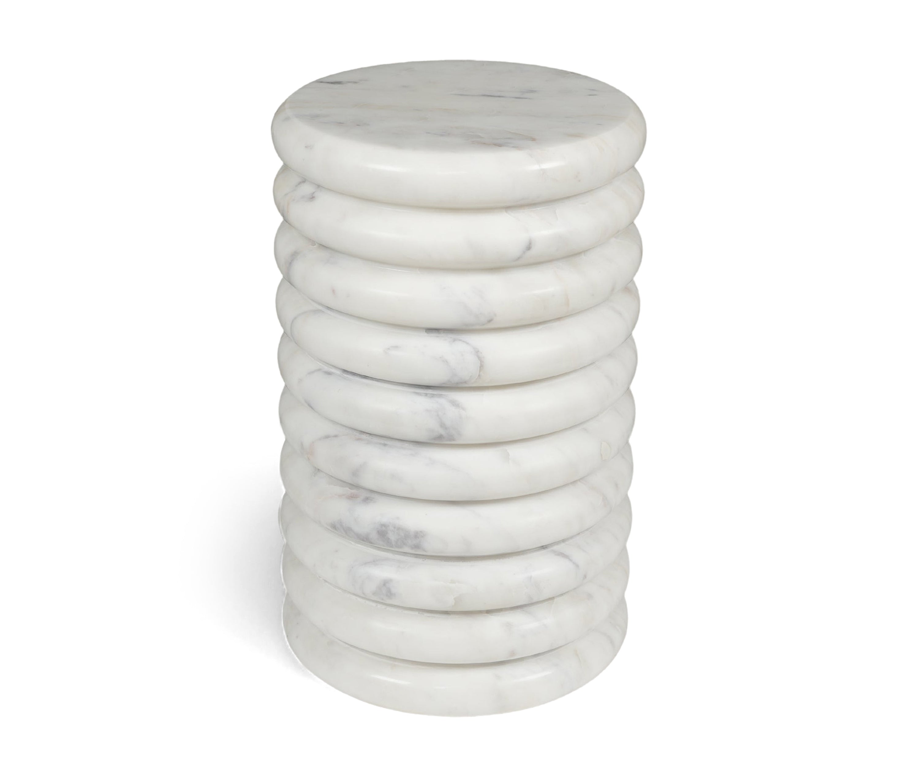 Ribbed Sculptural White Marble Accent Table