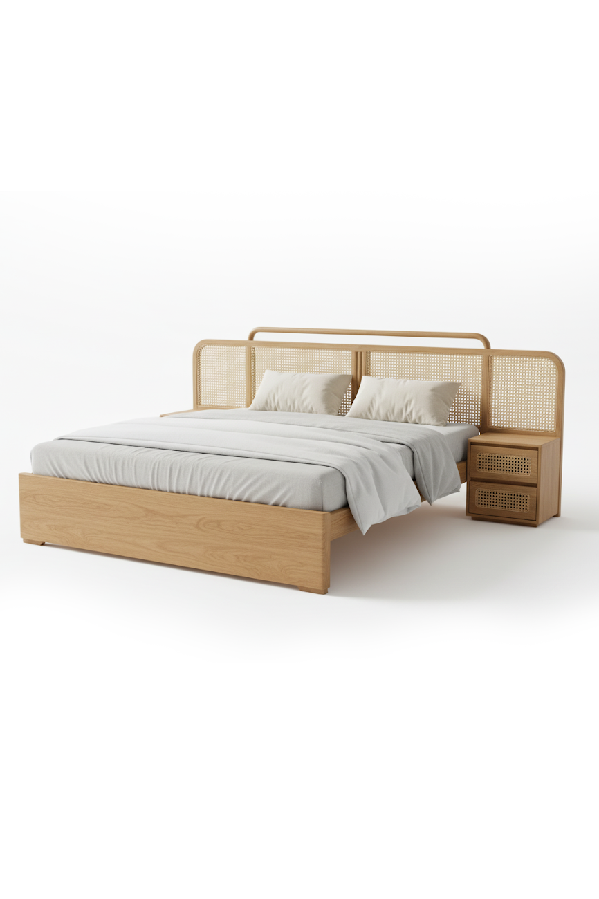 Brixton Cane Bed with Side Tables