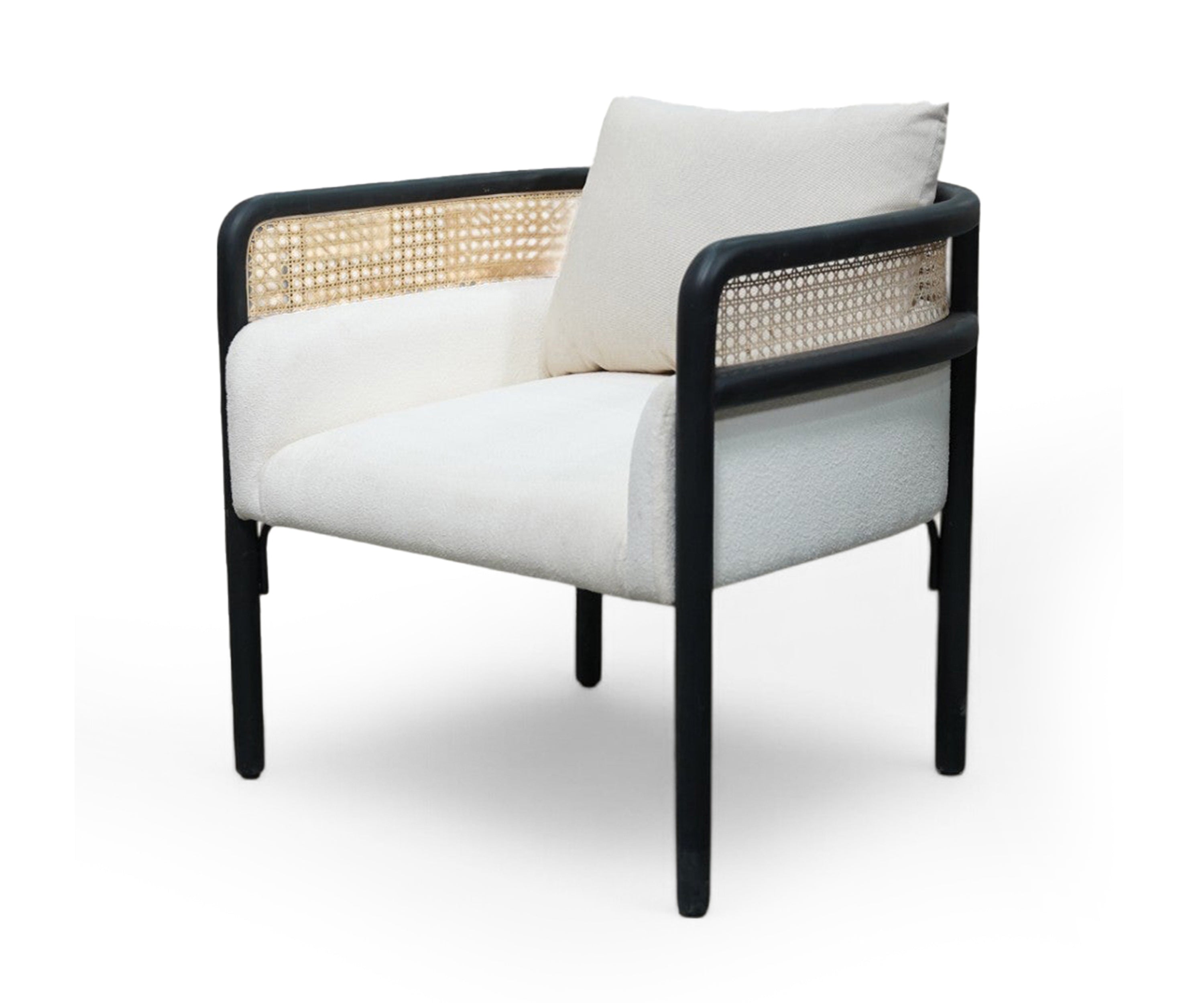 Cane Armchair in Linen and Black Frame