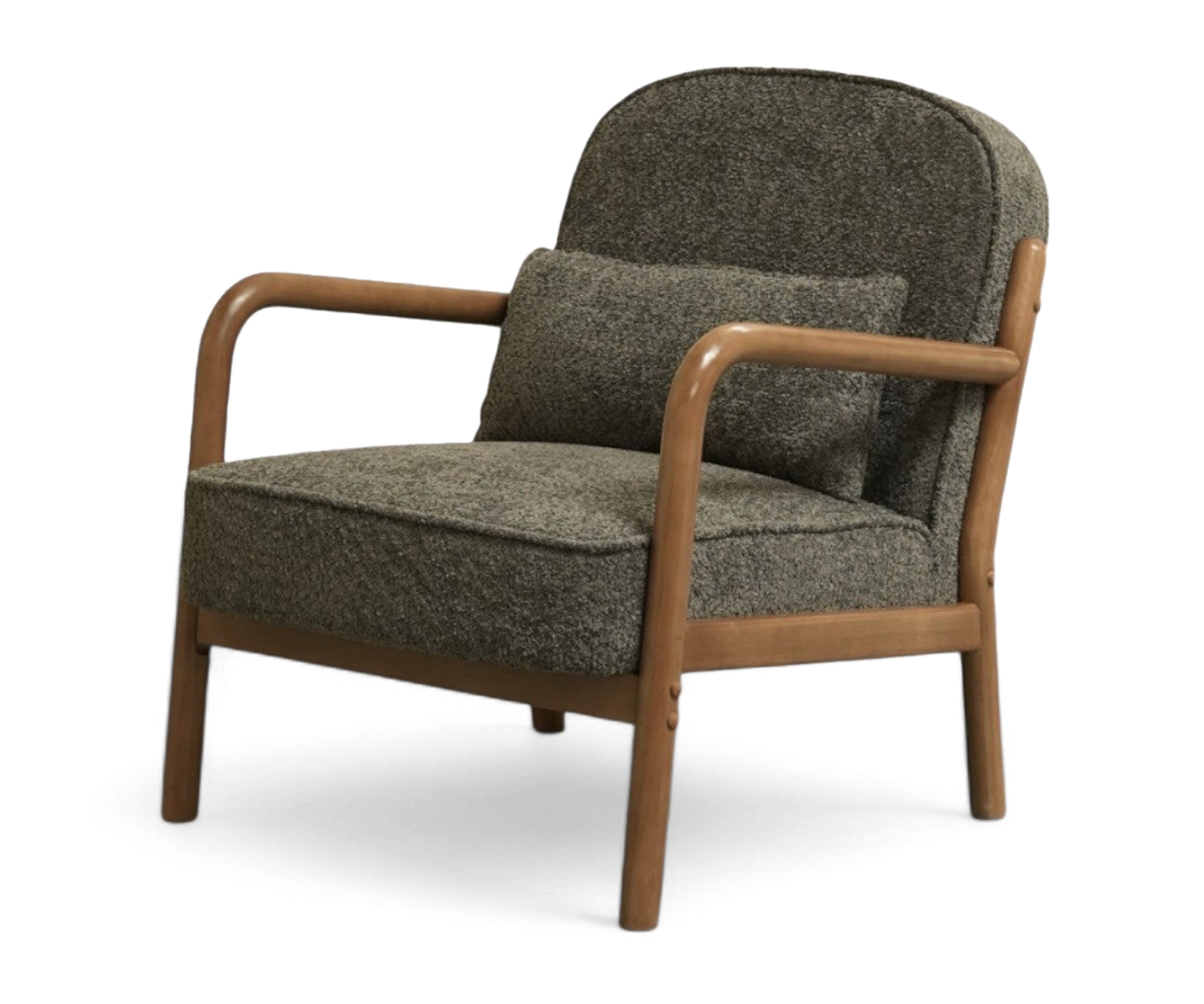 Mid-Century Bouclé Armchair with Wooden Frame