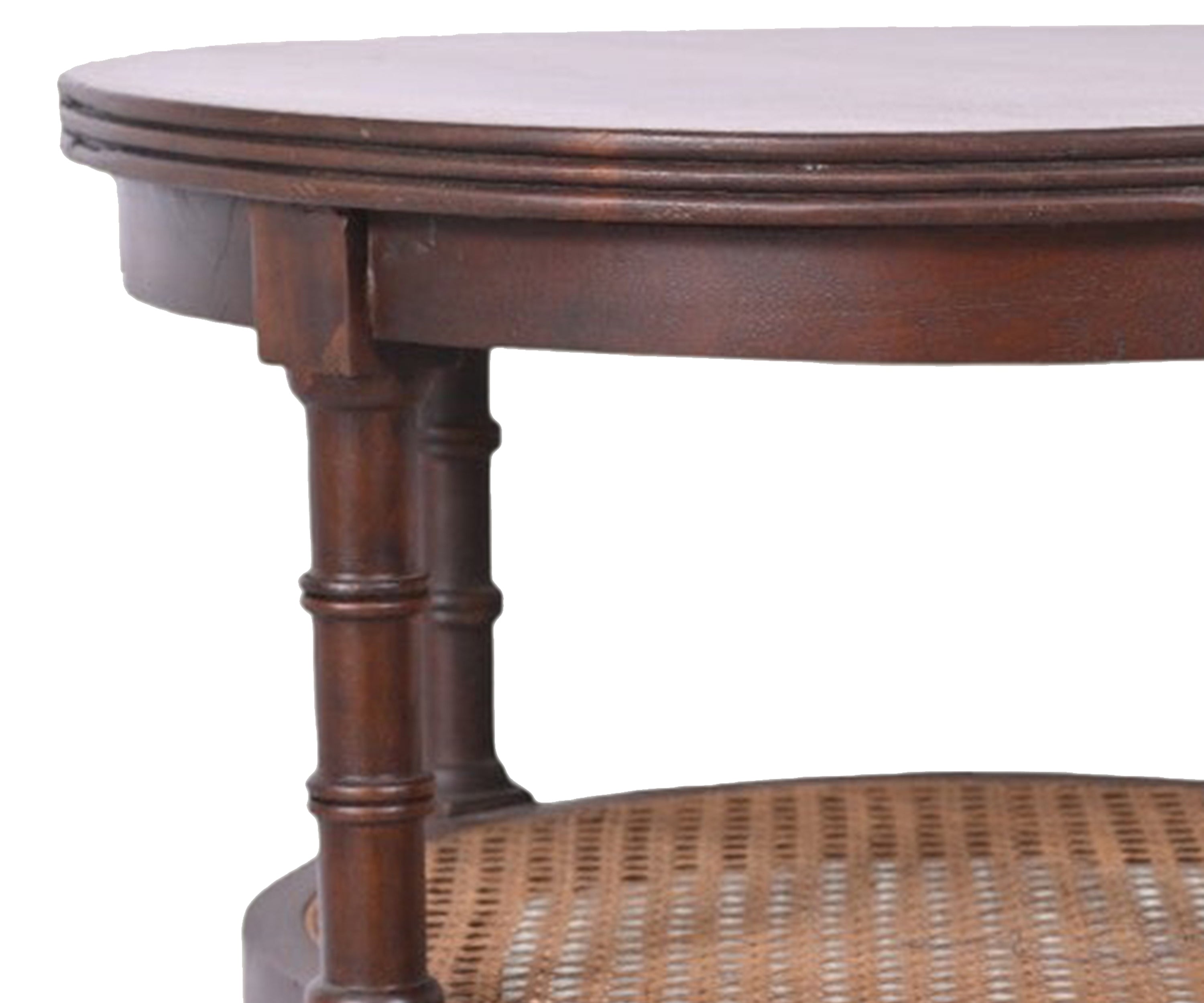 Round Wooden Side Table With Cane