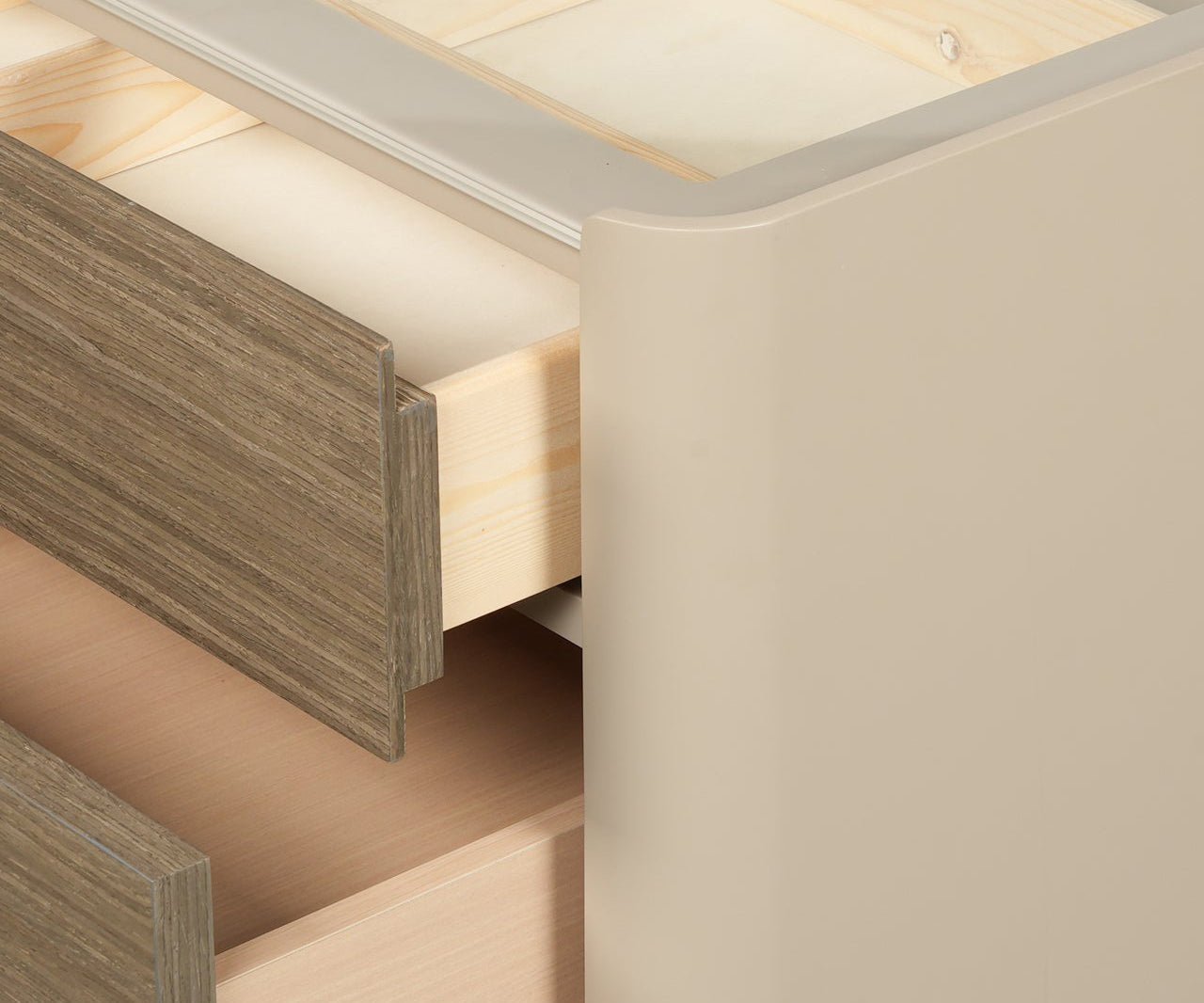 Modern Three-Drawer Nightstand with Glass Top and Lacquered Frame