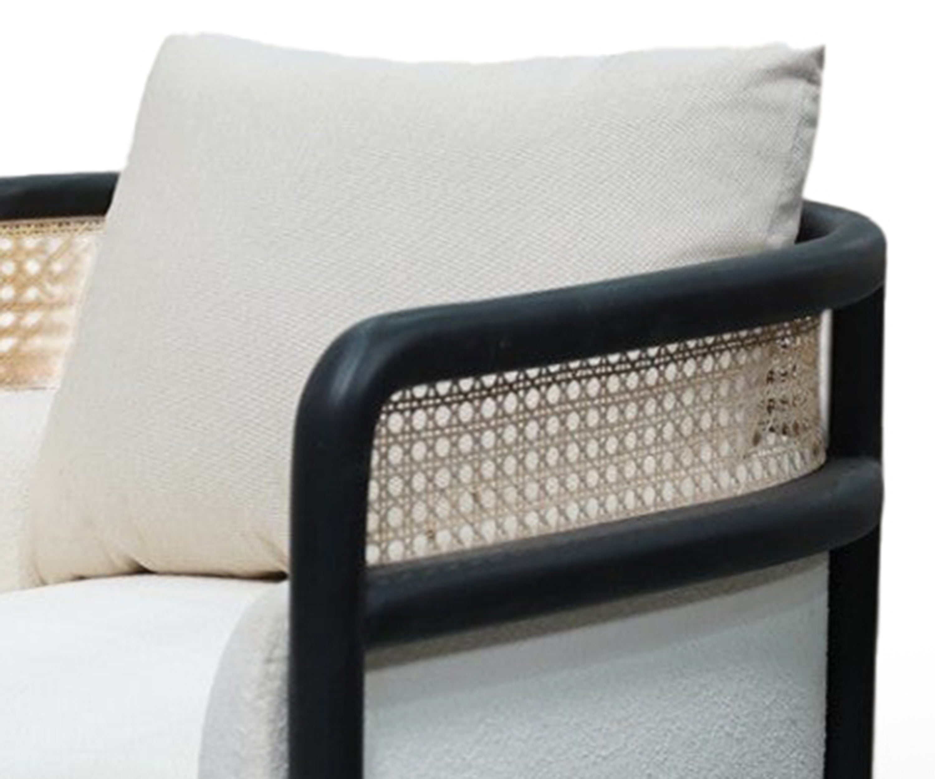 Cane Armchair in Linen and Black Frame