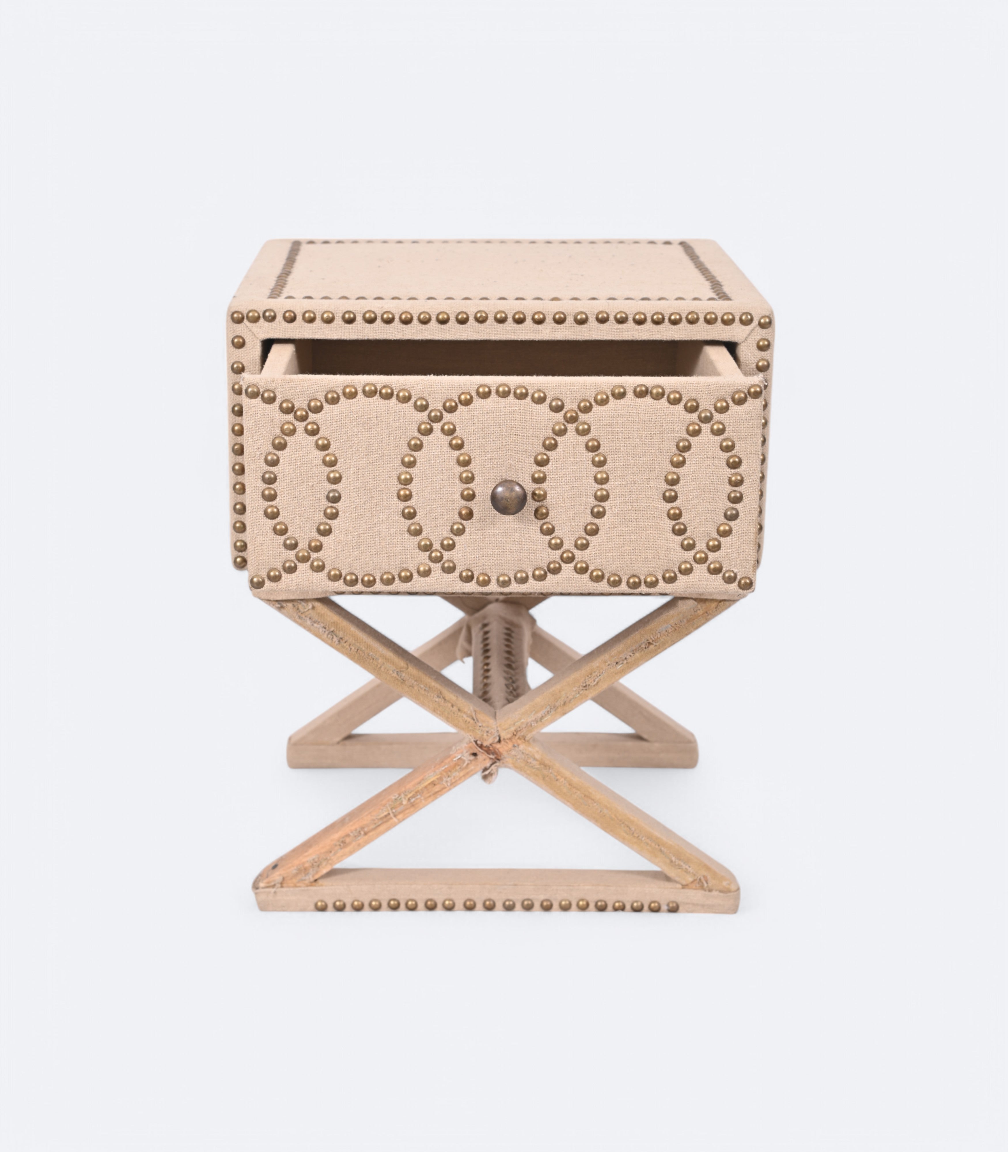 Modern Linen Upholstered Geometric Bedside Table