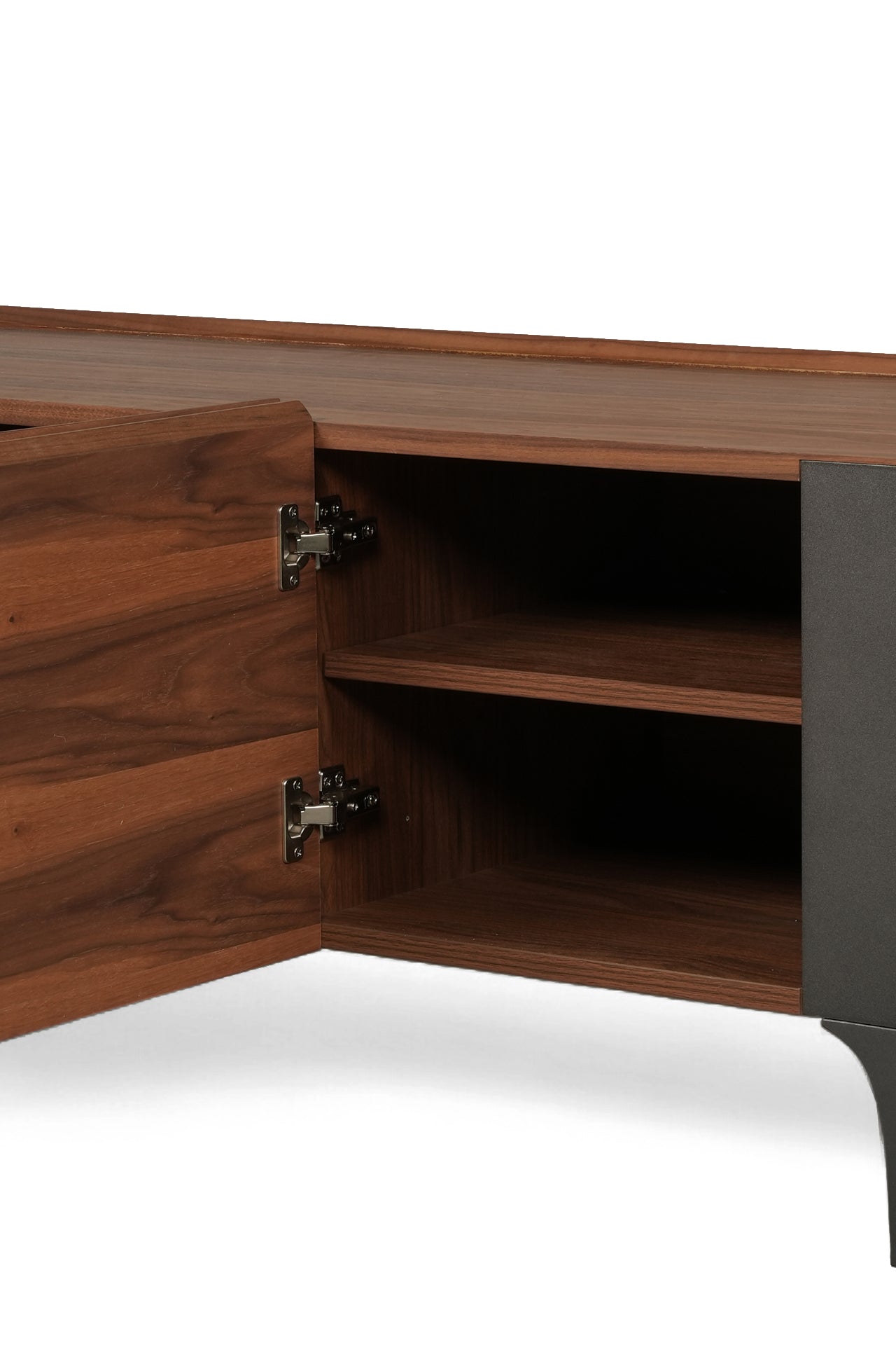 Modern Walnut Sideboard with Curved Edges and Metal Legs