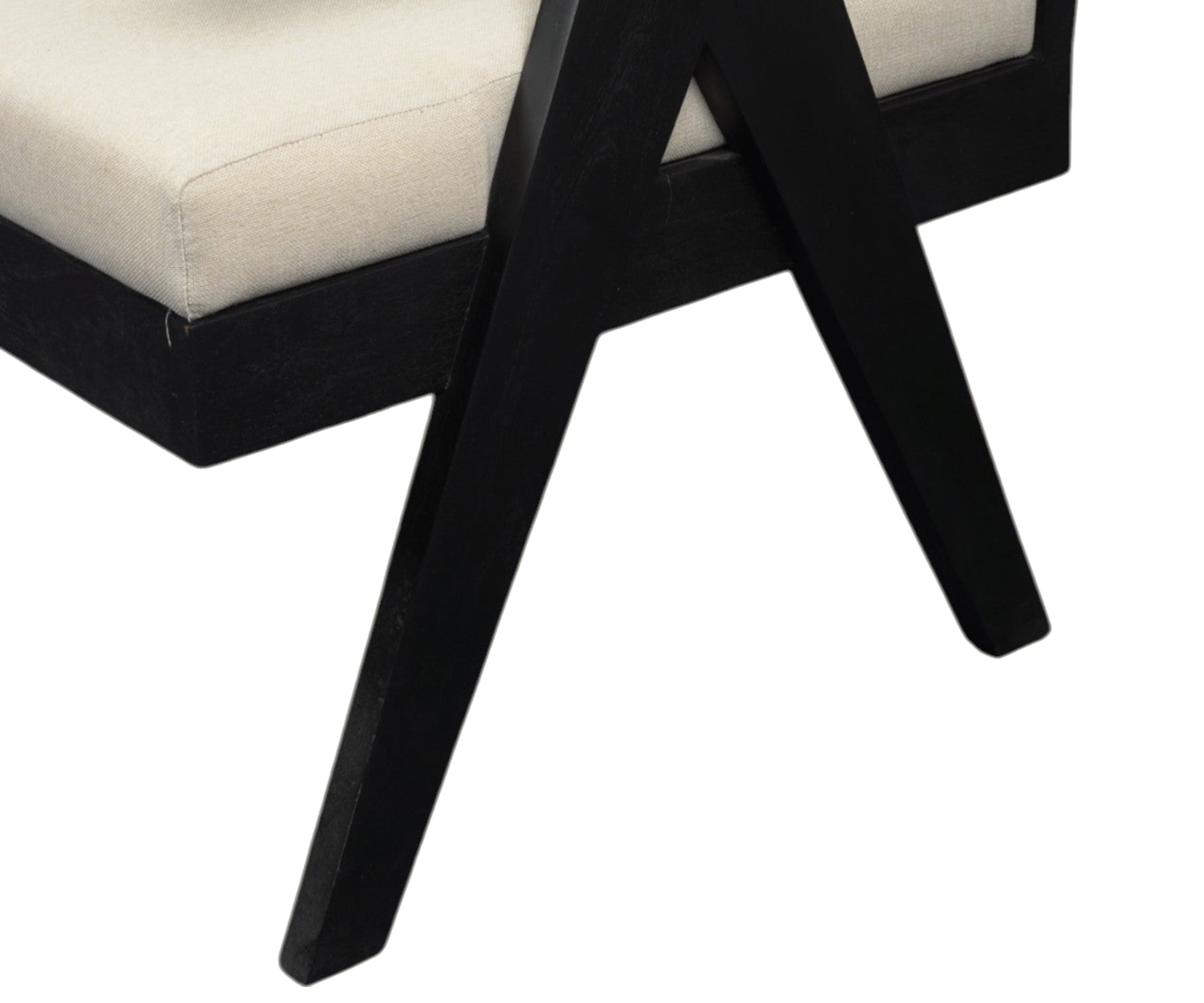 Modern Black Acacia Bench with Cane & Linen