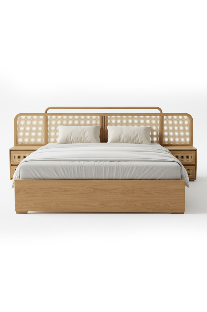Brixton Cane Bed with Side Tables