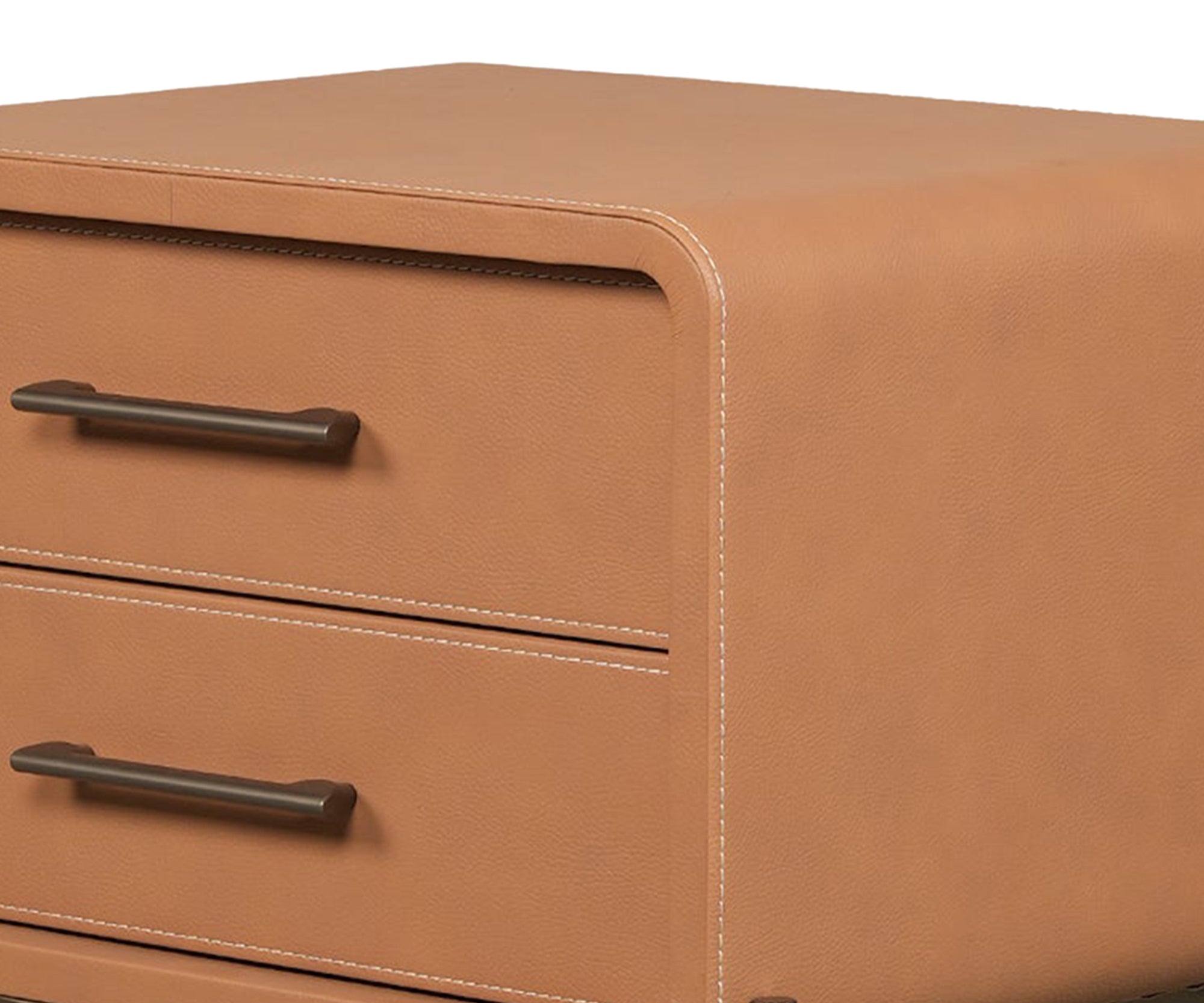Contemporary Leather-Wrapped Nightstand with Metal Base