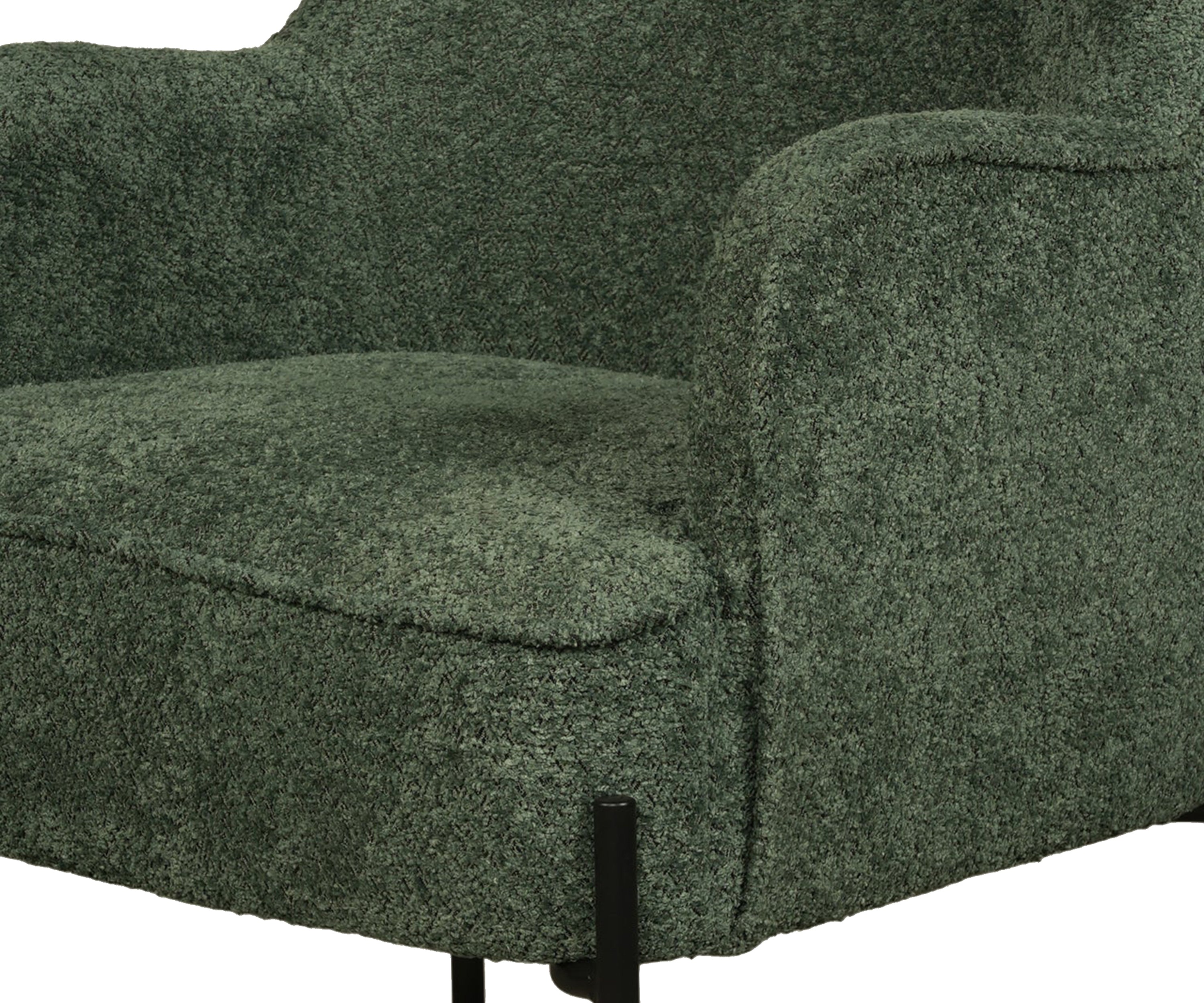 Modern Green Upholstered Armchair with Black Metal Legs