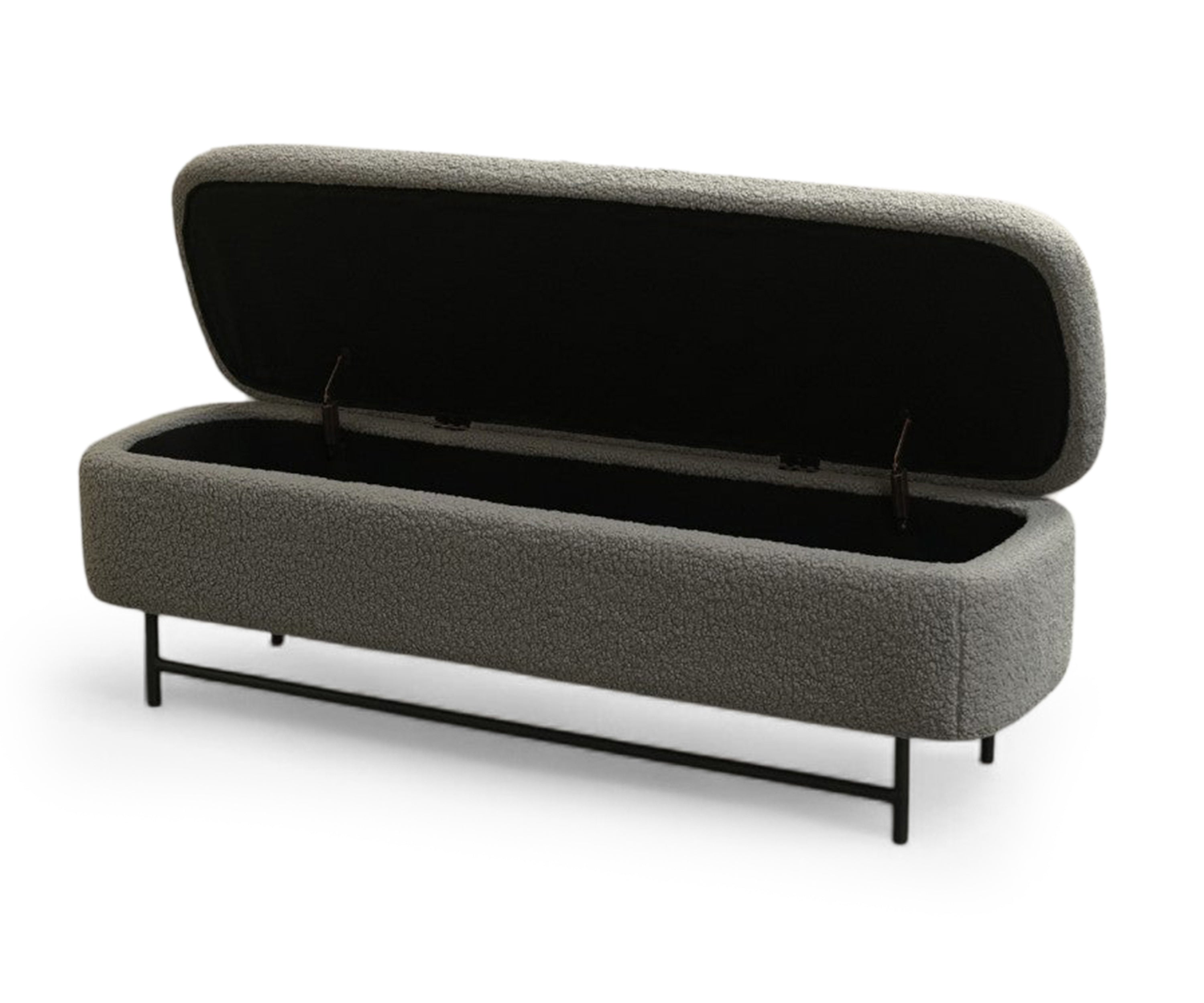Sequoia Boucle Storage Bench with Steel Legs - Charcoal Grey