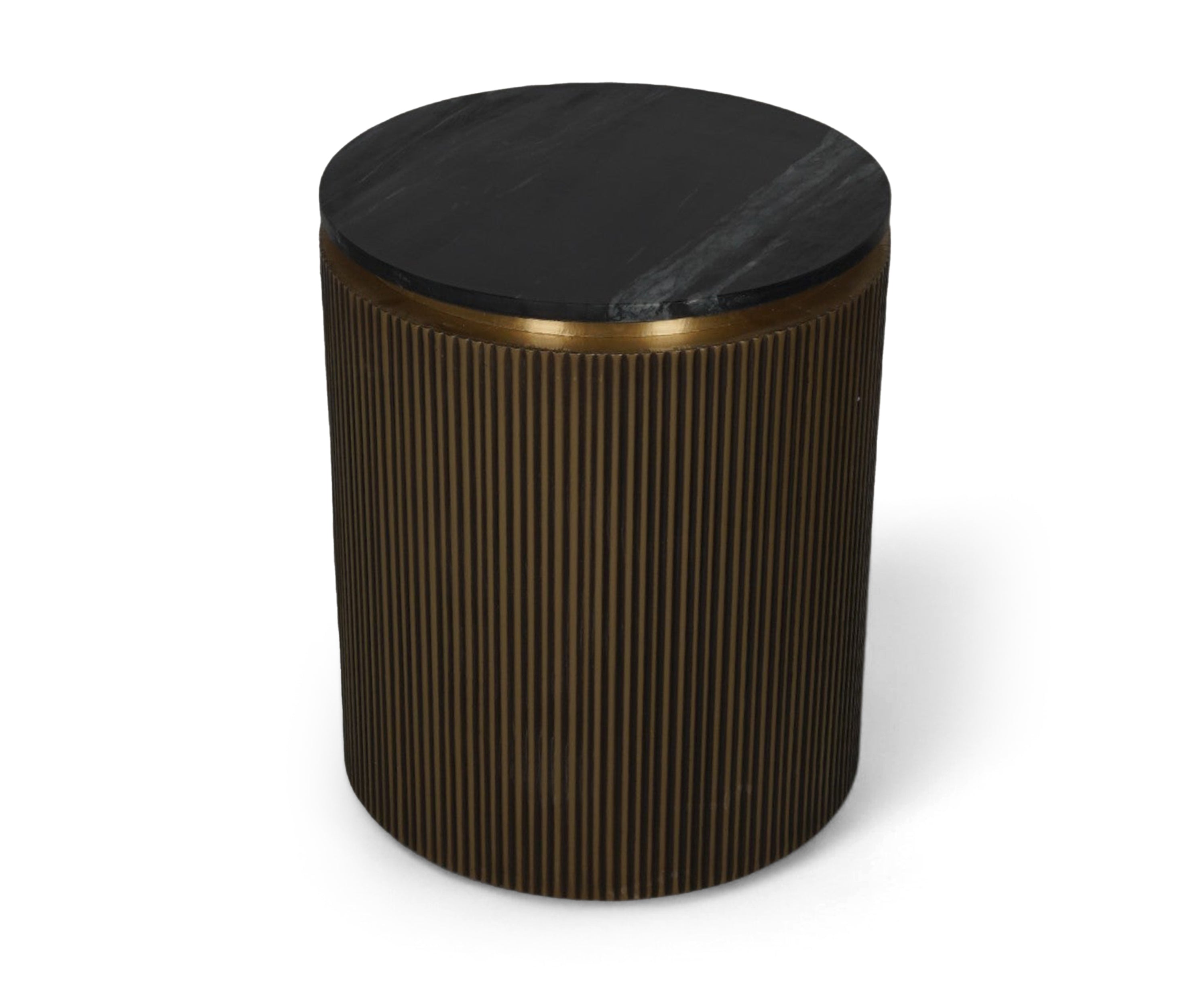 Round Side Table in Brass with Marble Top