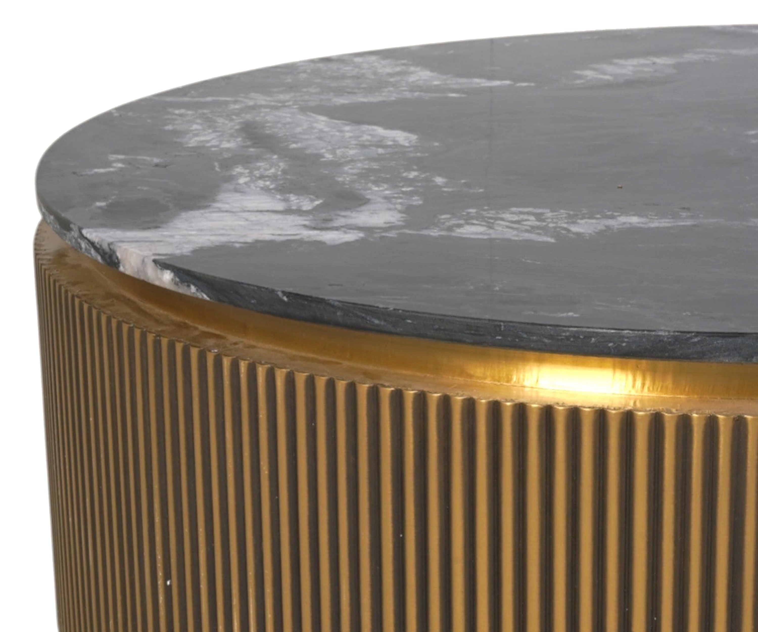 Low Round Coffee Table in Brass with Marble Top