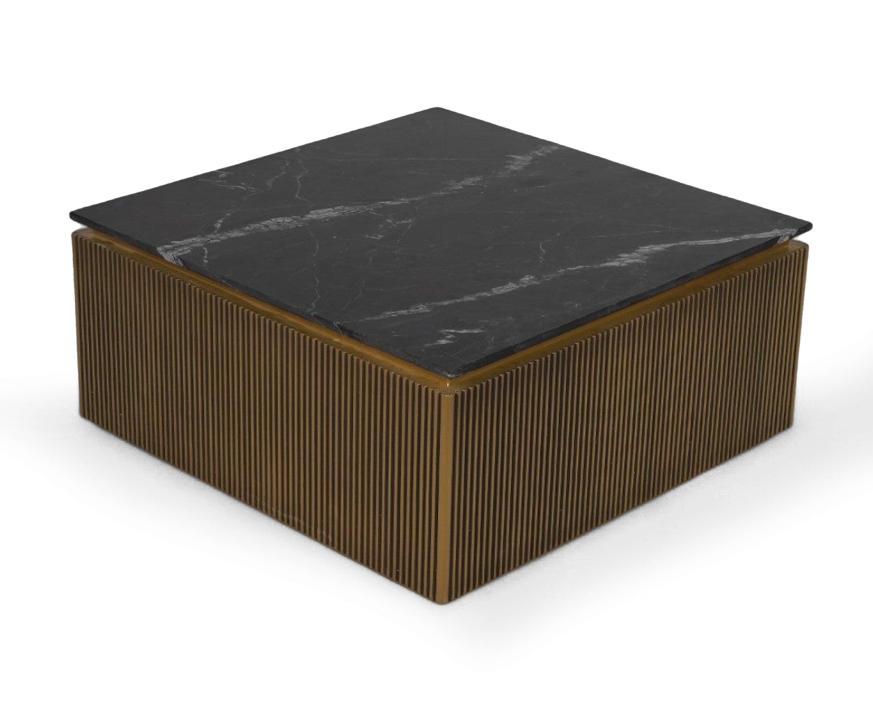 Square Brass Coffee Table with Marble Top