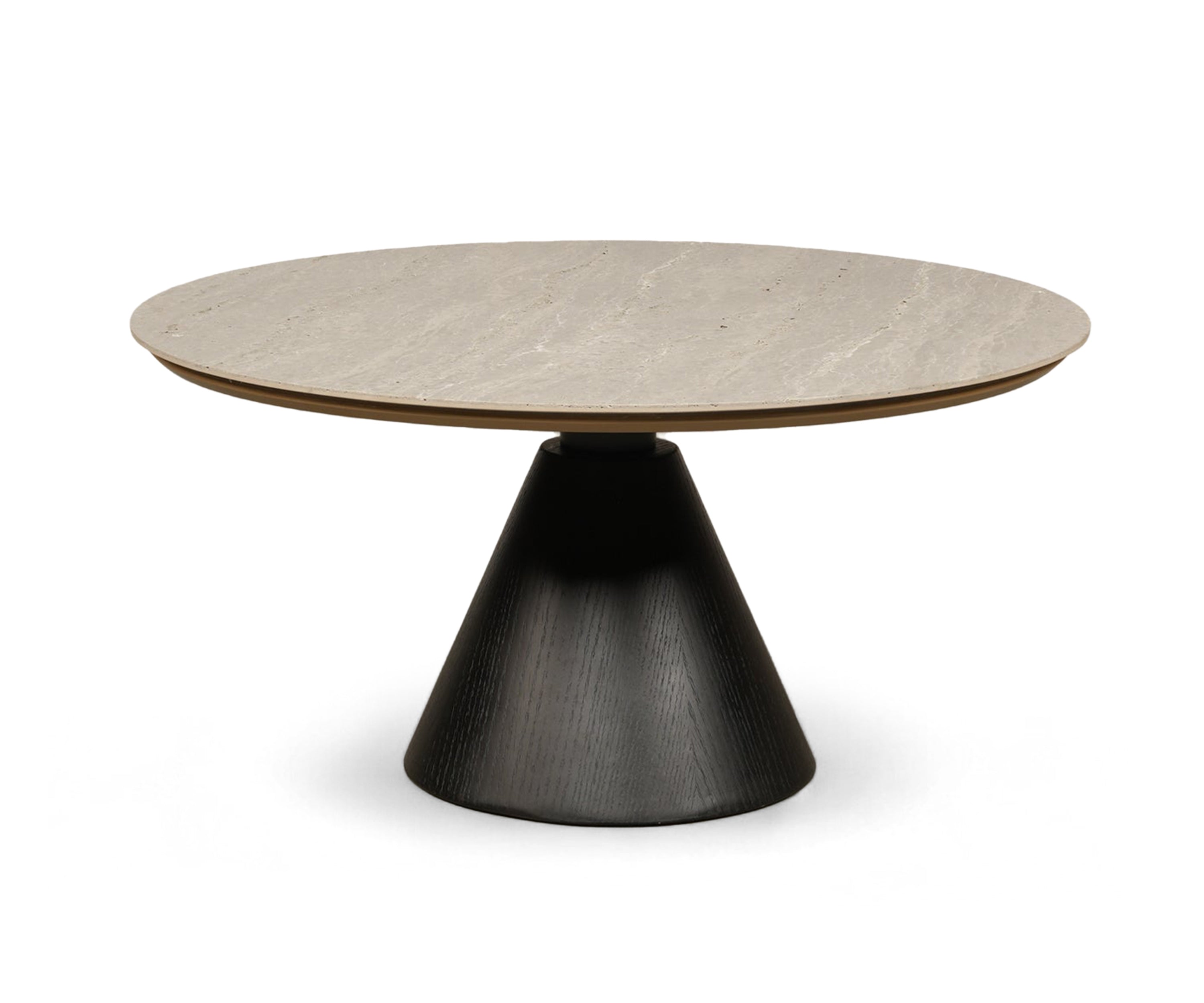 Round Travertine Top Black Cone Coffee Table