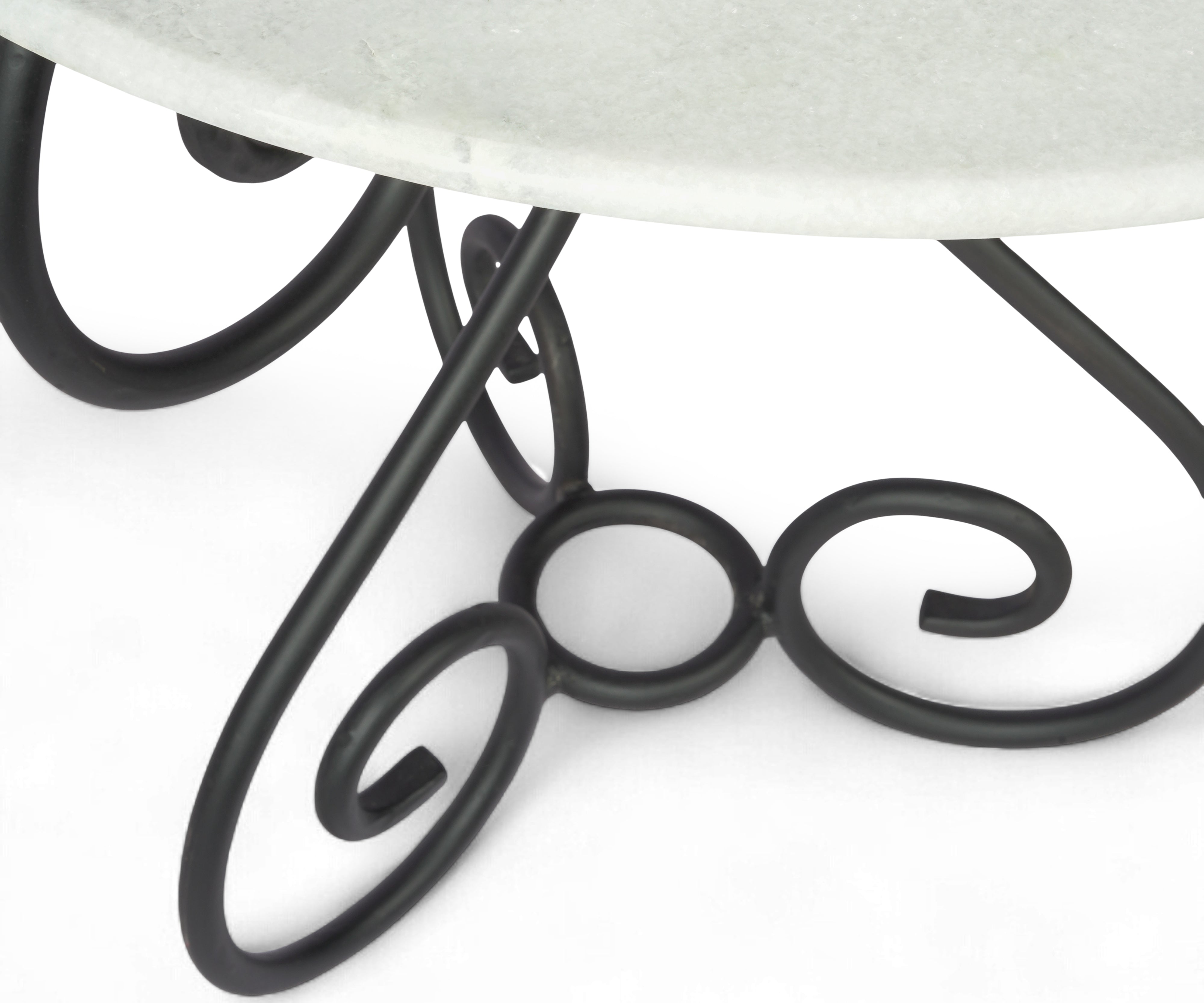 French Curved Metal White Marble Top Table