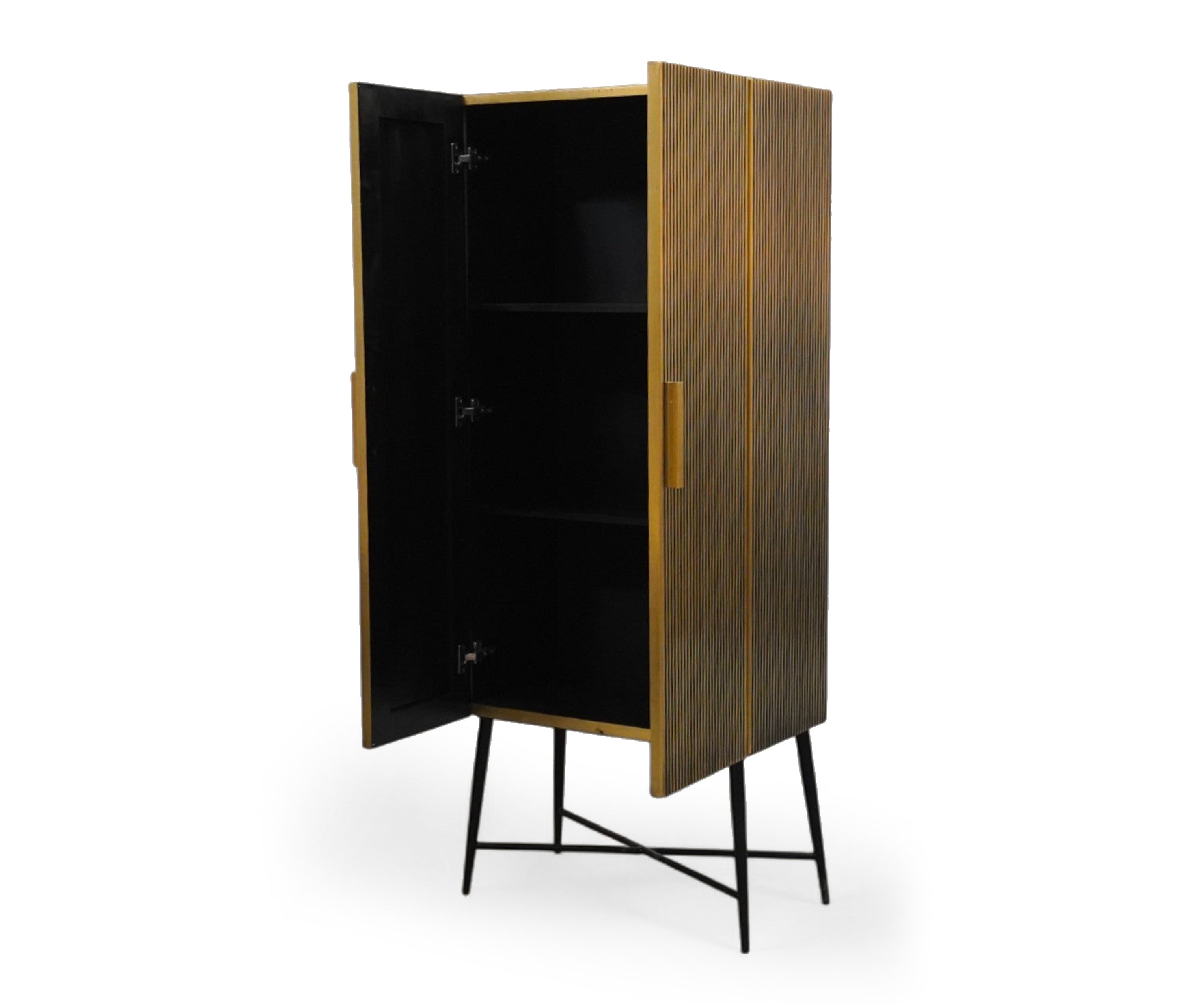 Tall Brass-Clad  Cabinet with Iron Legs