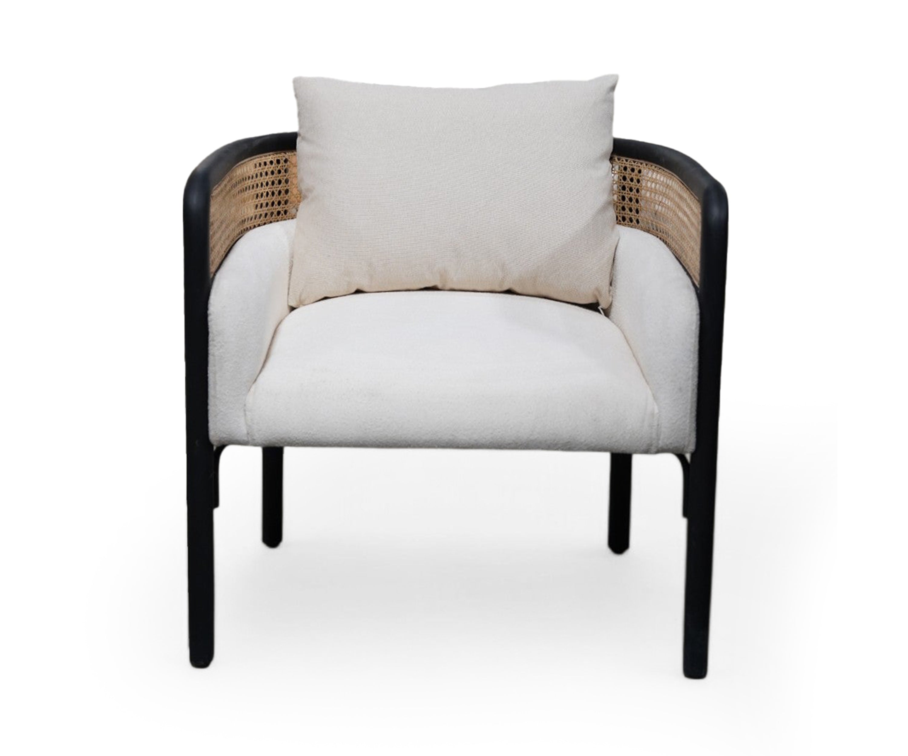 Cane Armchair in Linen and Black Frame