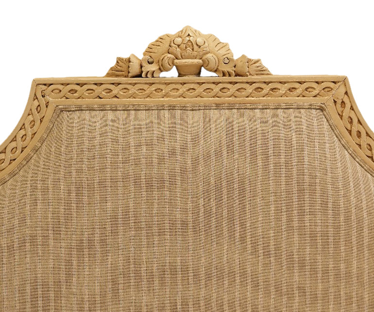 French Gold Upholstered Carved Wood Bed