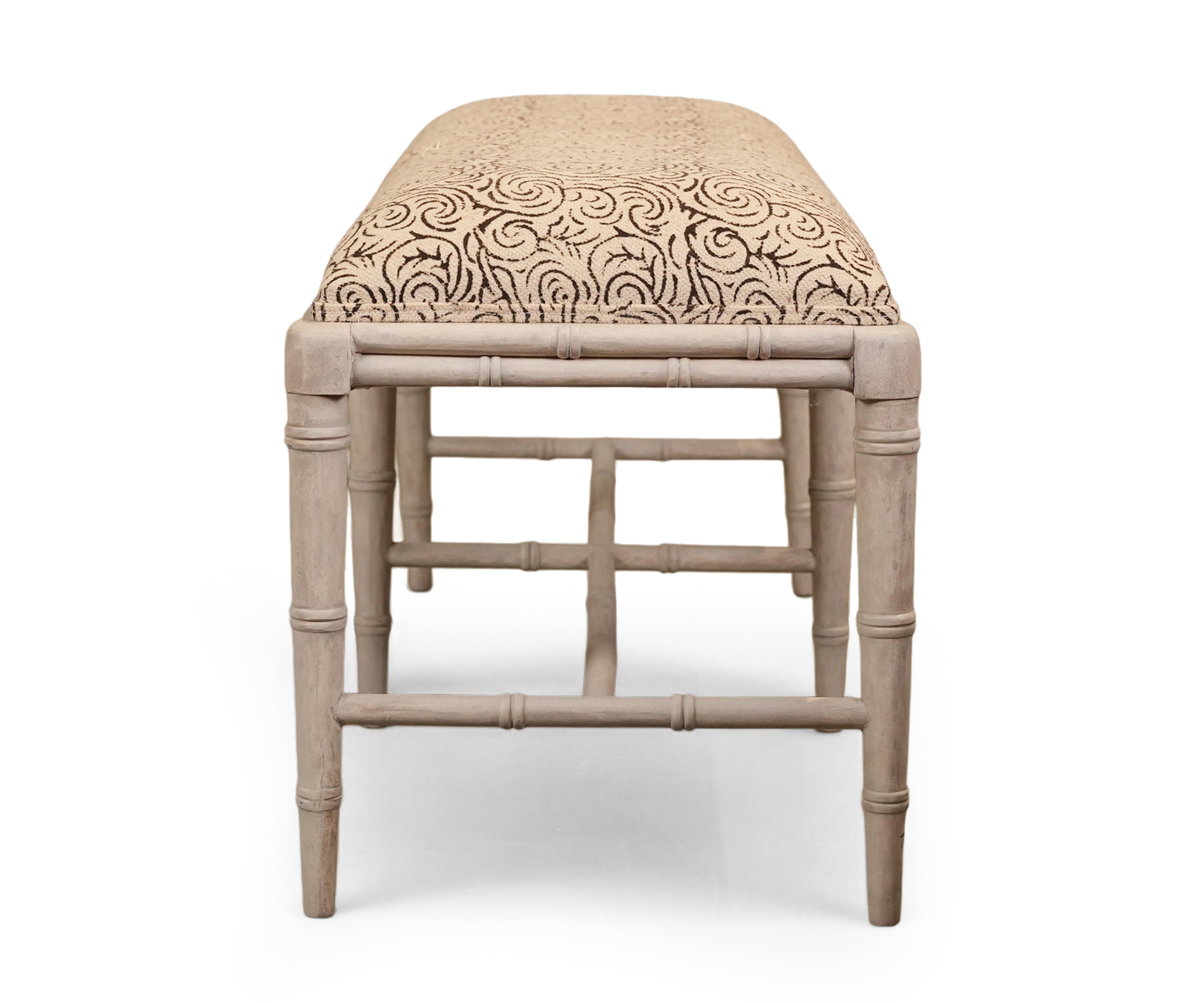 Wooden Bench with Linen Upholstered Seat