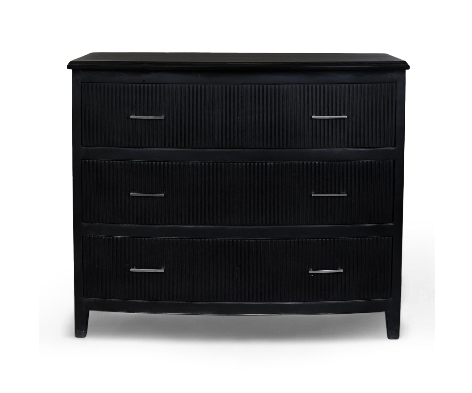 Modern Black Ribbed-Front Chest of Drawer