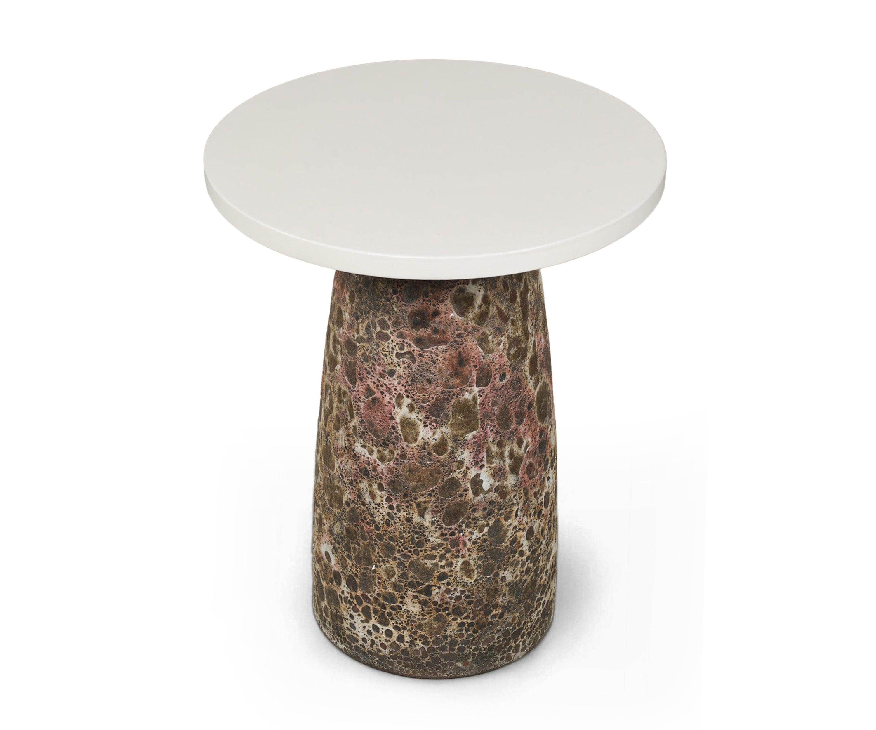 White Top Pedestal Accent Table with Textured Base
